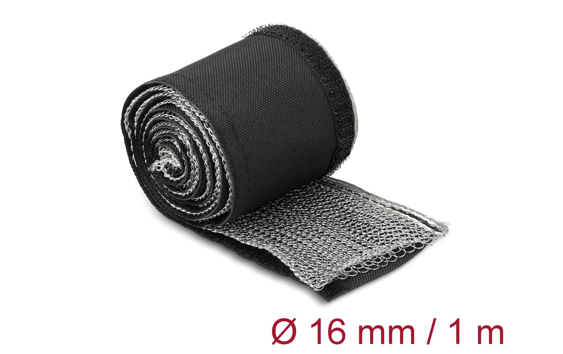 DeLOCK Kabelschlauch – 16 mm × 1,00 m, Kupfer/Polyester, Schwarz, mit Klettverschluss, hitzebeständig, 1er-Pack