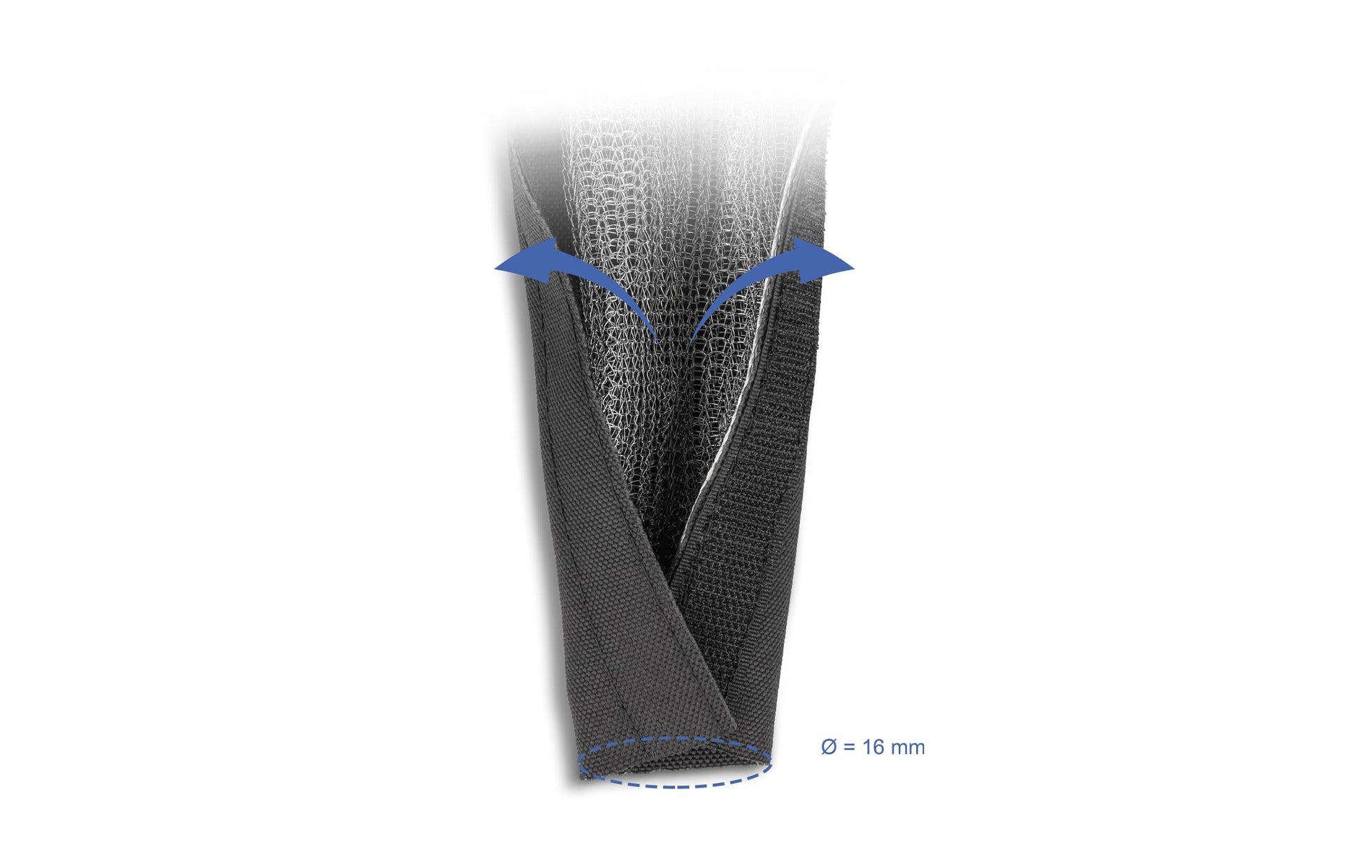 DeLOCK Kabelschlauch – 16 mm × 1,00 m, Kupfer/Polyester, Schwarz, mit Klettverschluss, hitzebeständig, 1er-Pack