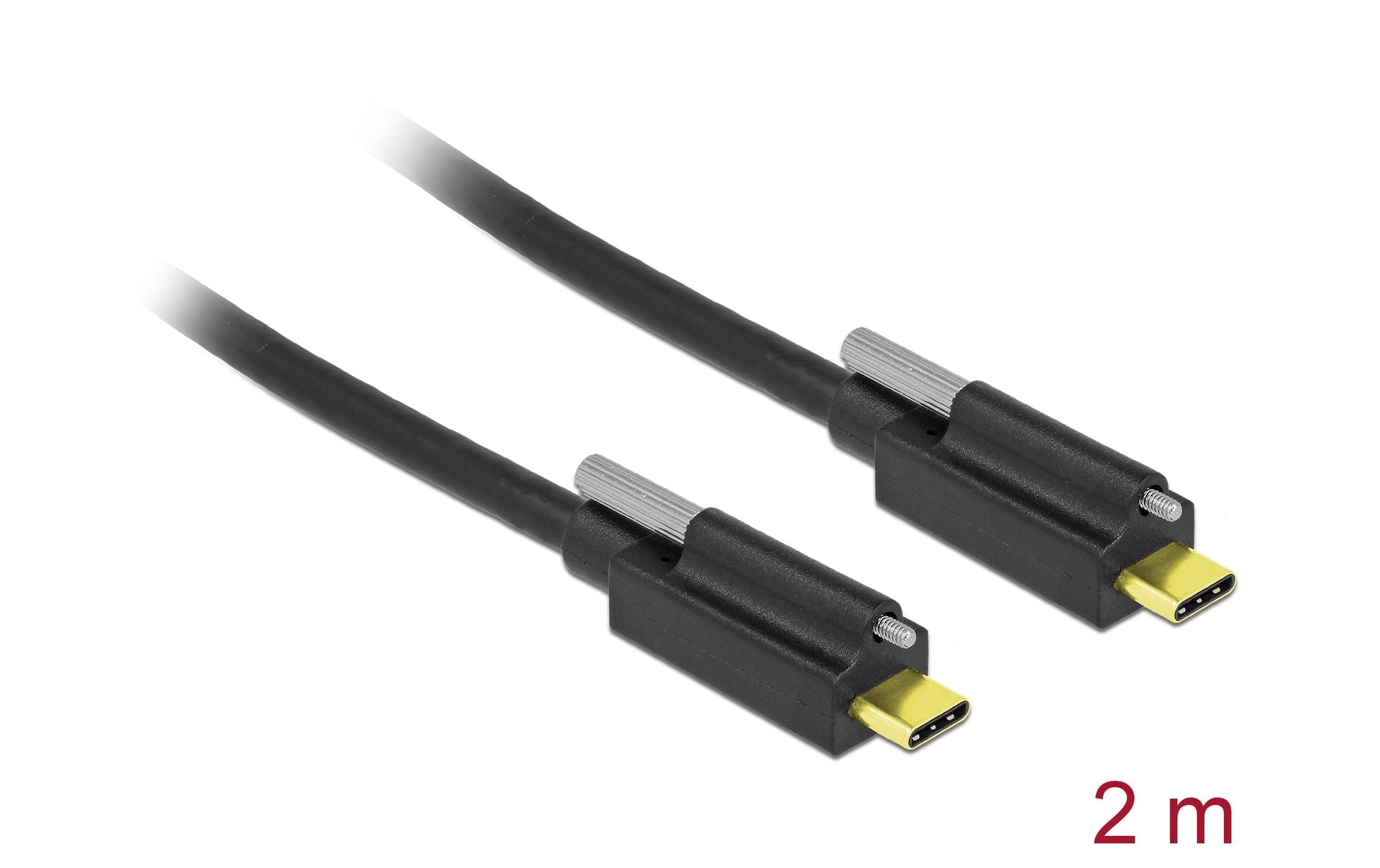DeLOCK USB-C auf USB-C Kabel – USB 3.2 Gen 2 (10 Gbit/s) – 2 m – Verschraubbar, Goldstecker – Schwarz