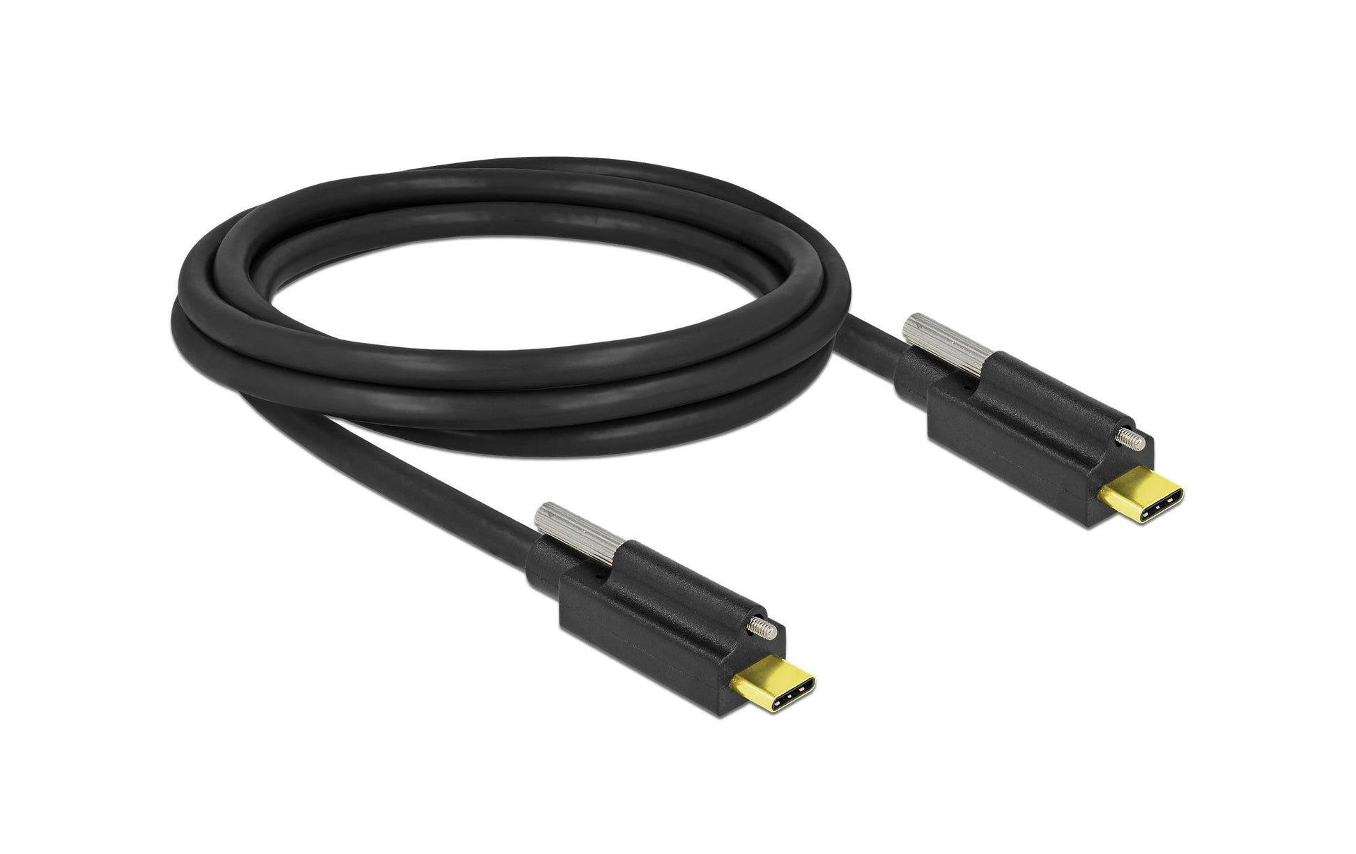 DeLOCK USB-C auf USB-C Kabel – USB 3.2 Gen 2 (10 Gbit/s) – 2 m – Verschraubbar, Goldstecker – Schwarz