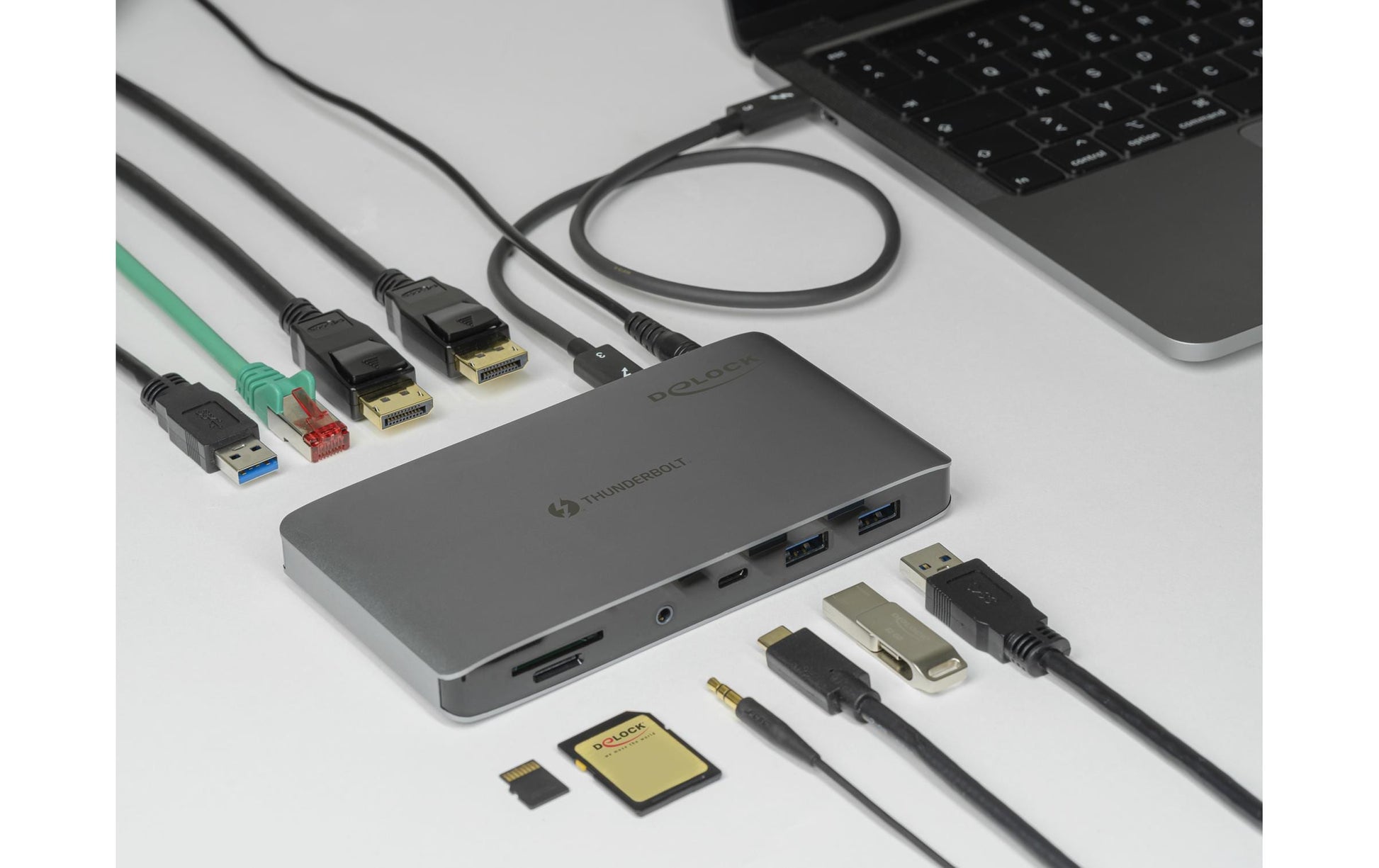 DeLOCK Dockingstation – Thunderbolt 3, 2× DP, 3× USB-A, 1× USB-C, 60 W PD, GbE, für Windows/Mac