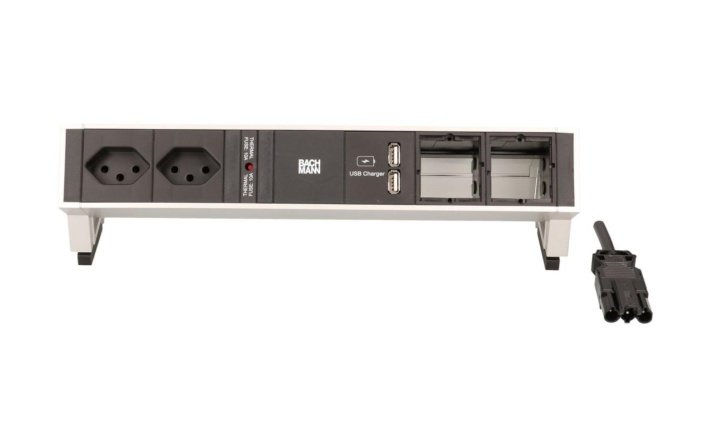 Bachmann DESK 2 902.430 – Tischsteckdosenleiste, 2× T13, 2× USB-A, ohne Schalter, 0,2 m, Stecker GST18i3