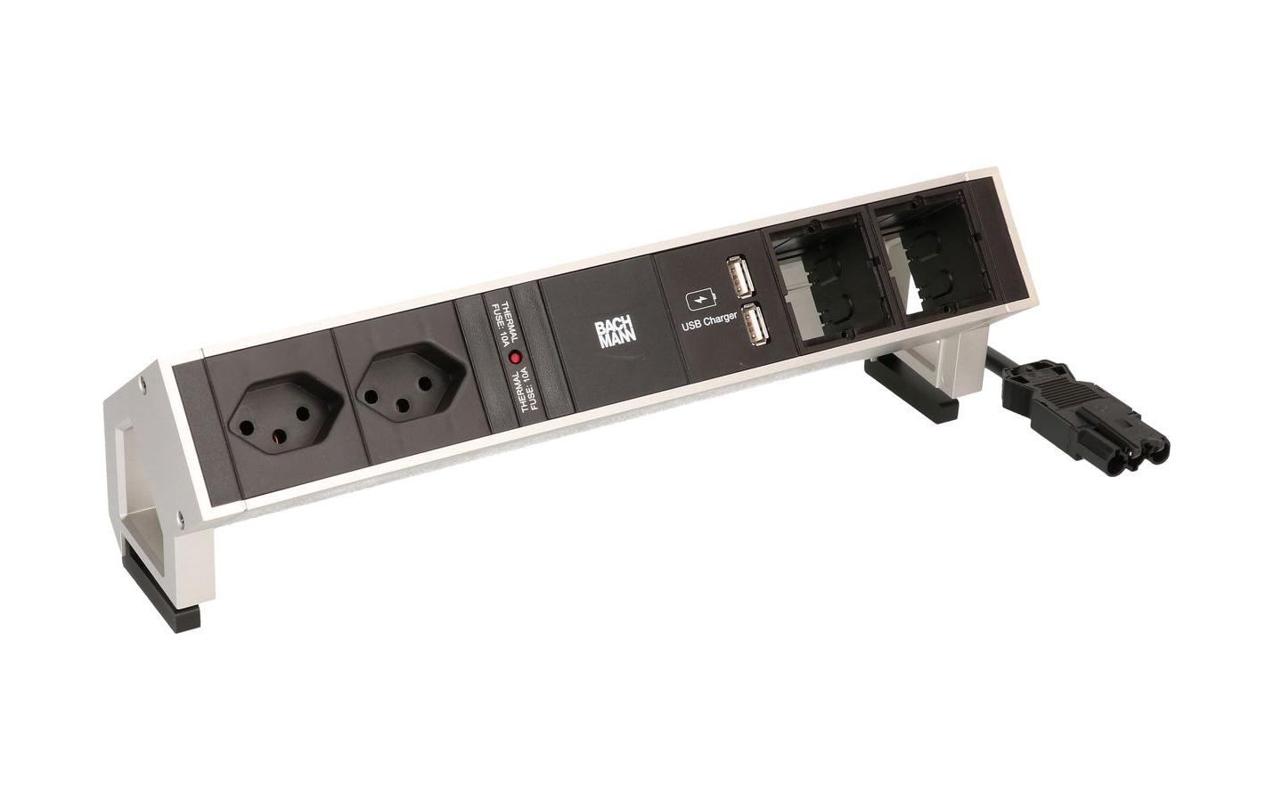 Bachmann DESK 2 902.430 – Tischsteckdosenleiste, 2× T13, 2× USB-A, ohne Schalter, 0,2 m, Stecker GST18i3