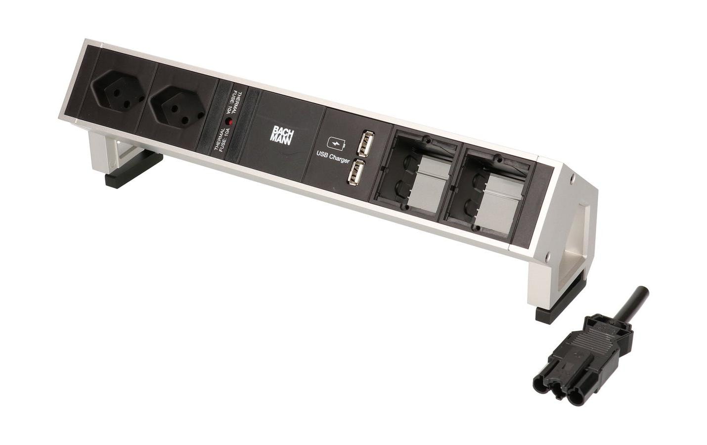 Bachmann DESK 2 902.430 – Tischsteckdosenleiste, 2× T13, 2× USB-A, ohne Schalter, 0,2 m, Stecker GST18i3