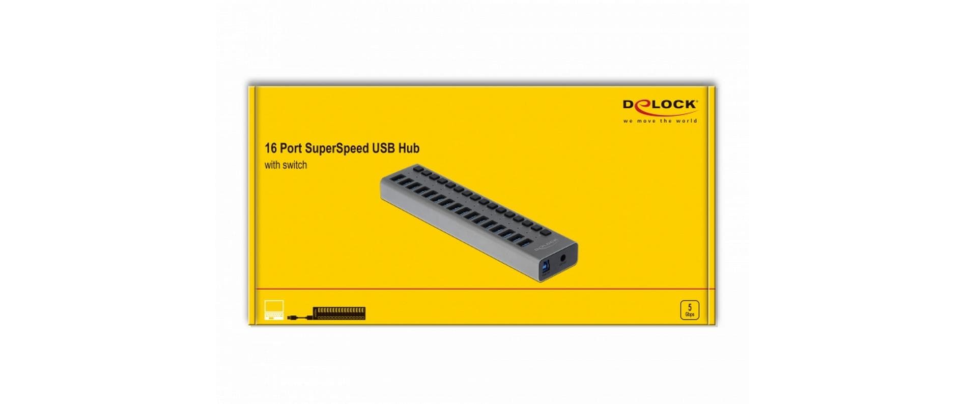 DeLOCK USB-Hub – USB-B, 16× USB-A, für Windows/Mac/ChromeOS