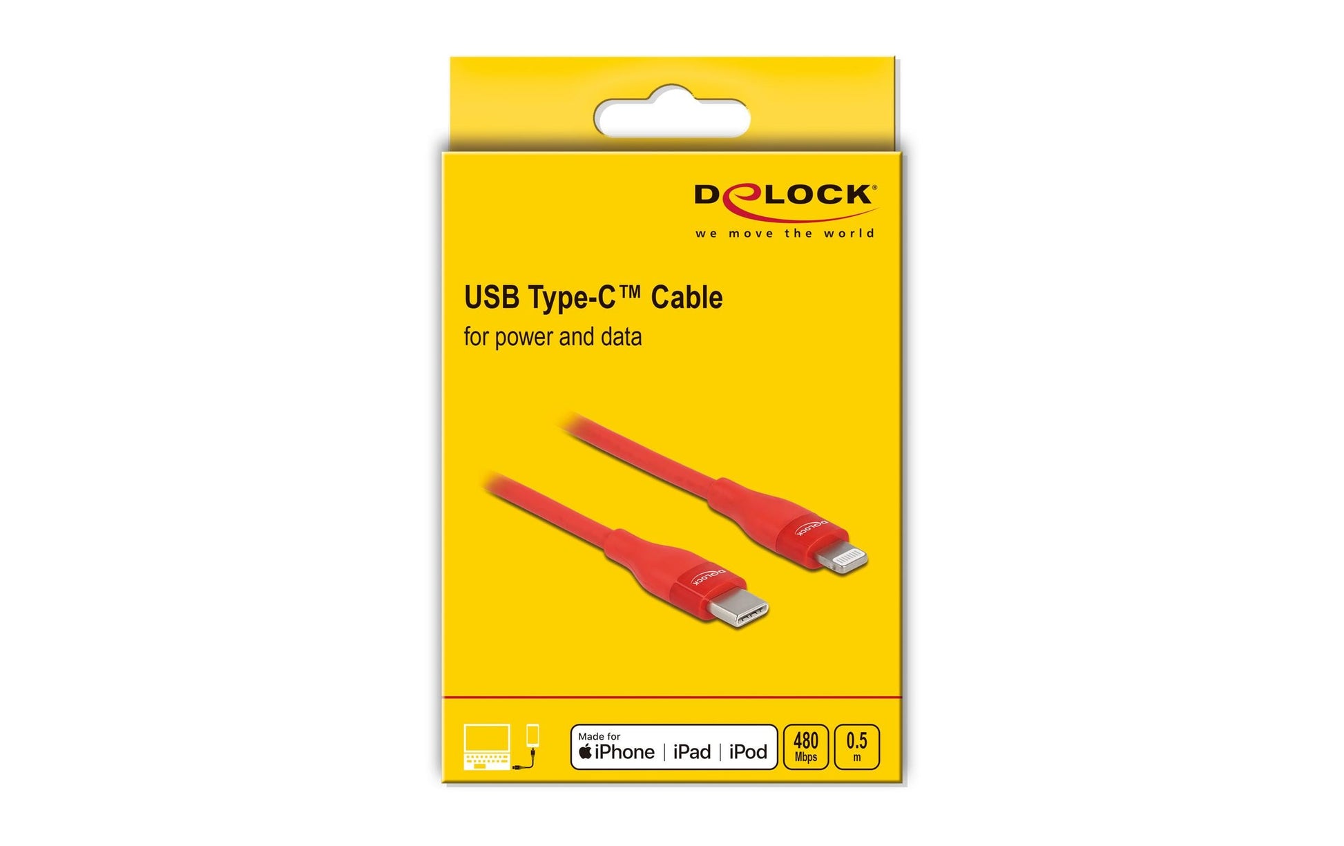 DeLOCK Daten- & Ladekabel – USB-C auf Lightning 0,5 m, MFi-zertifiziert, Rot – für iPhone/iPad