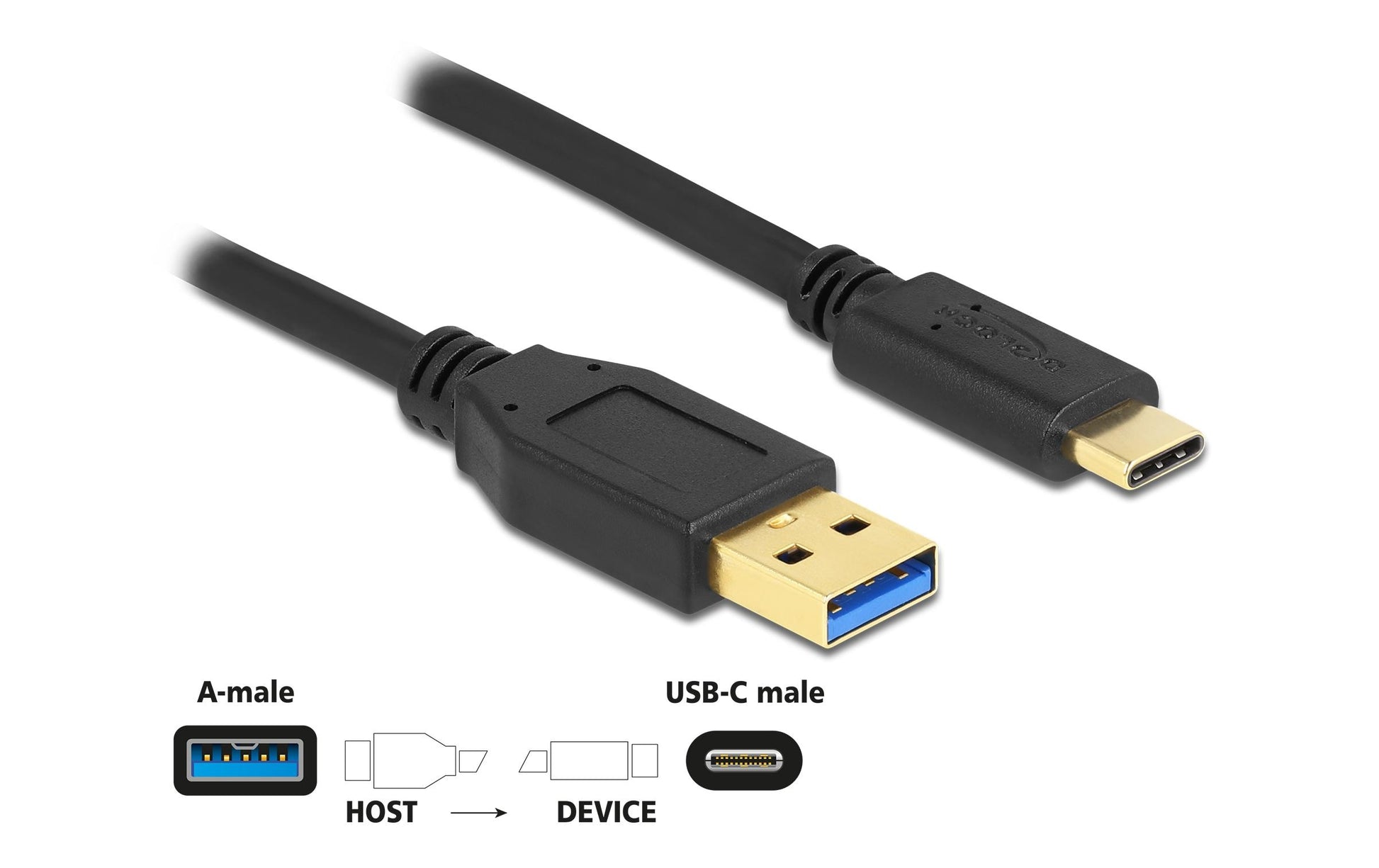 DeLOCK USB-A auf USB-C Kabel – USB 3.2 Gen 1 (5 Gbit/s) – 2 m – Schwarz