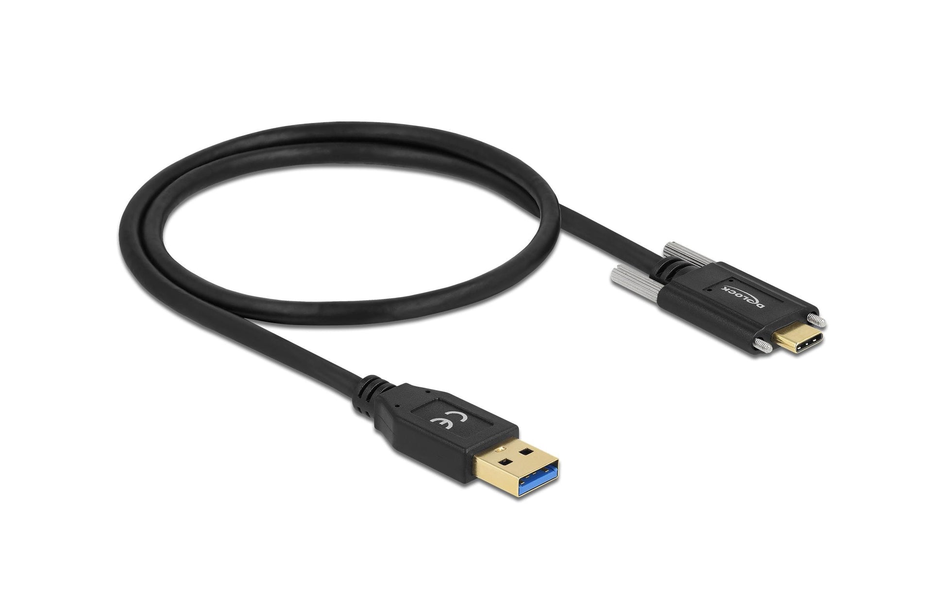 DeLOCK USB-A auf USB-C Kabel – USB 3.2 Gen 2 (10 Gbit/s) – 0,5 m – Verschraubbar – Schwarz