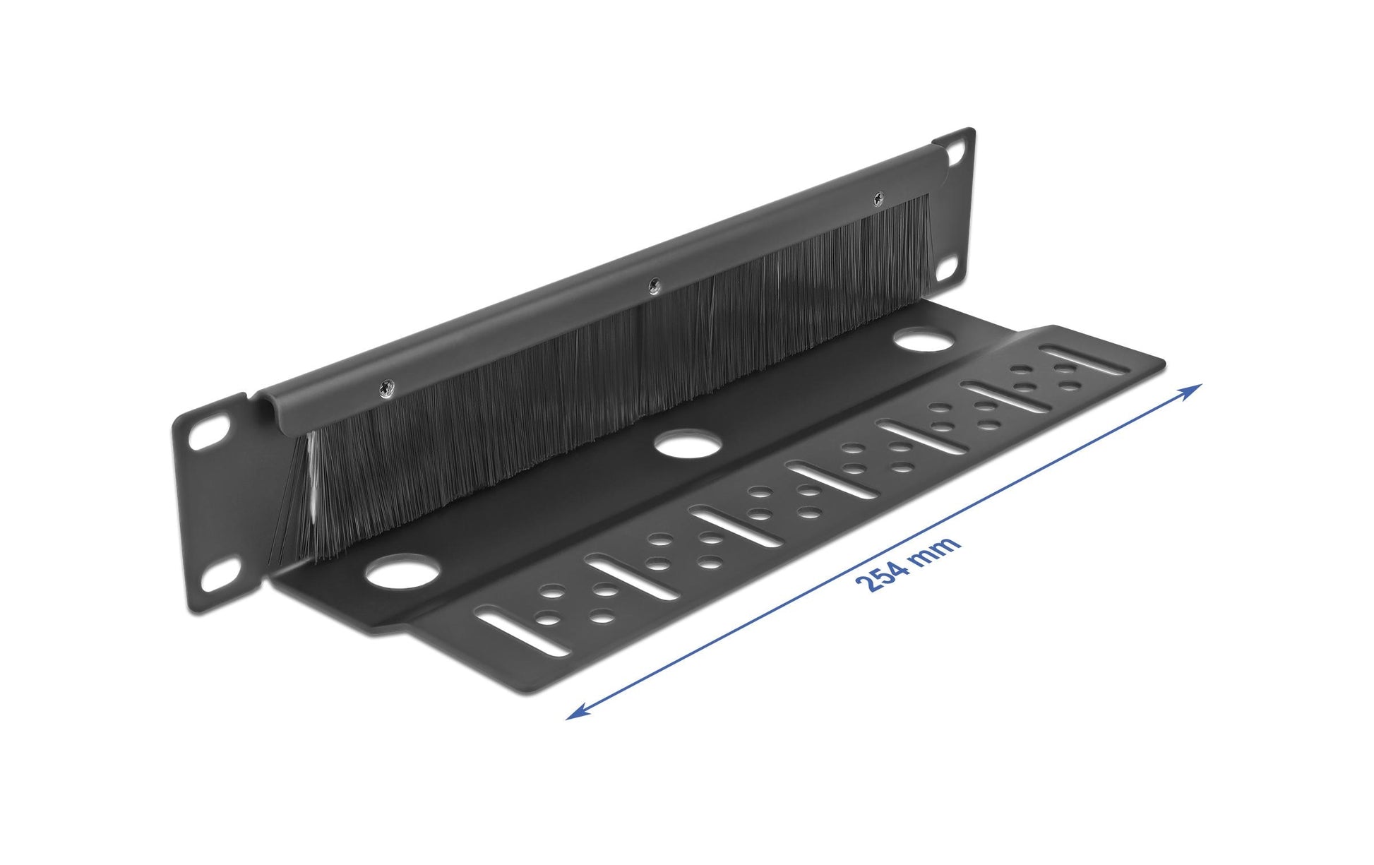 DeLOCK 10" Bürstenleiste – Kabelmanagementtafel, 19", 1U, 0,254 m Tiefe, Metall, Schwarz, 1 Stück