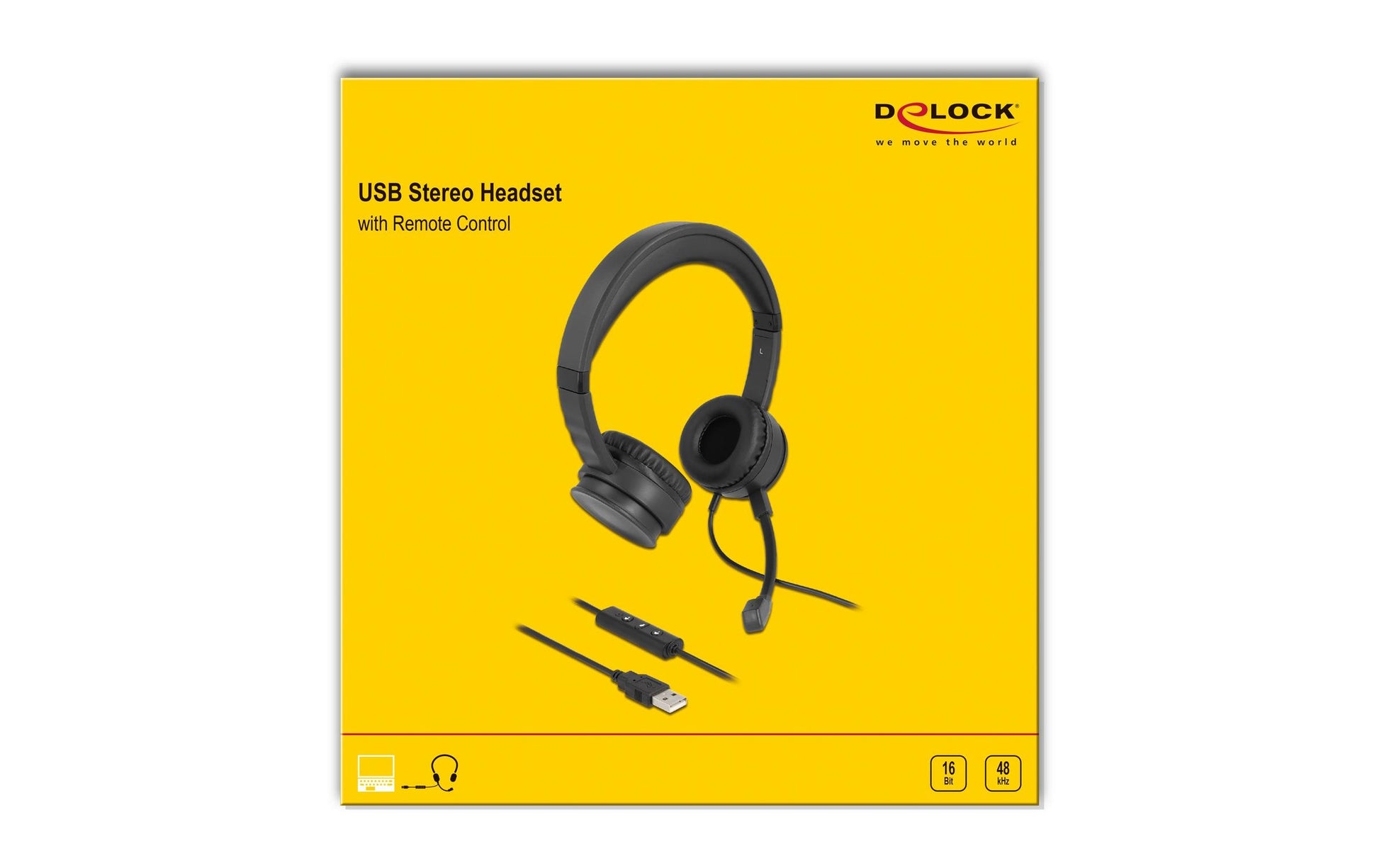 DeLOCK USB Stereo Headset Office-Headset – On-Ear, Stereo, Kabel (USB-A), Schwarz