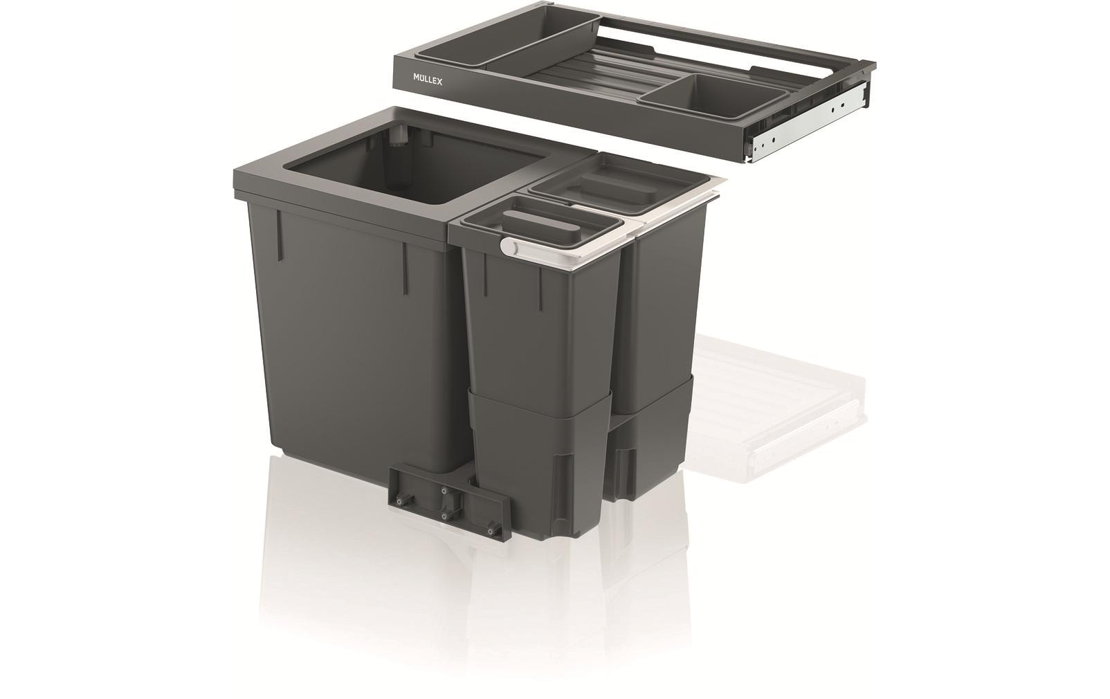 Müllex Systempapierkorb X-LINE X60 L5 Prem. – 58,3 l – rechteckig – 6-fach – grau/elfenbein
