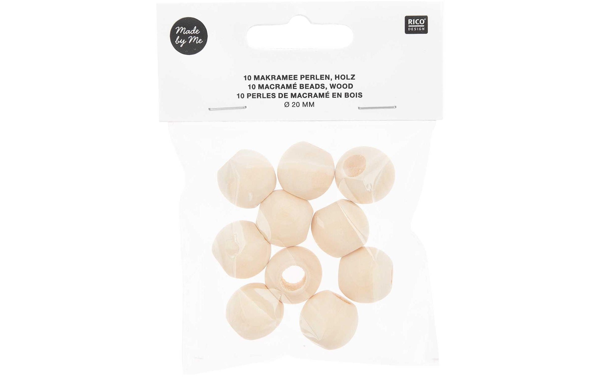 Rico Design Holzperlen Makramee – natur – Ø 20 mm, Loch 10 mm, Grossloch – 10 Stk.