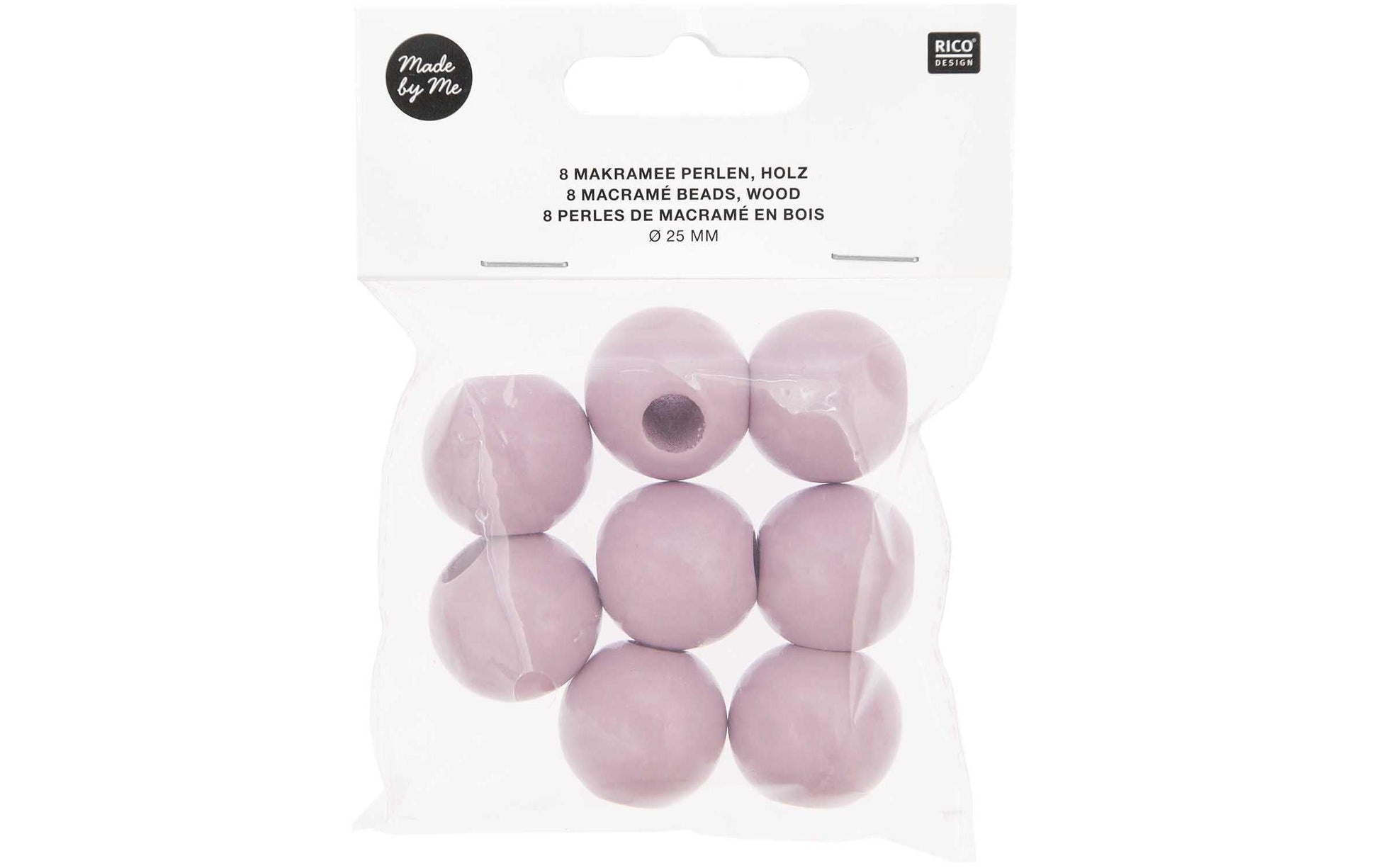 Rico Design Holzperlen, rund – Altrosa – Ø 25 mm, Loch 10 mm, Grossloch – 8 Stk.