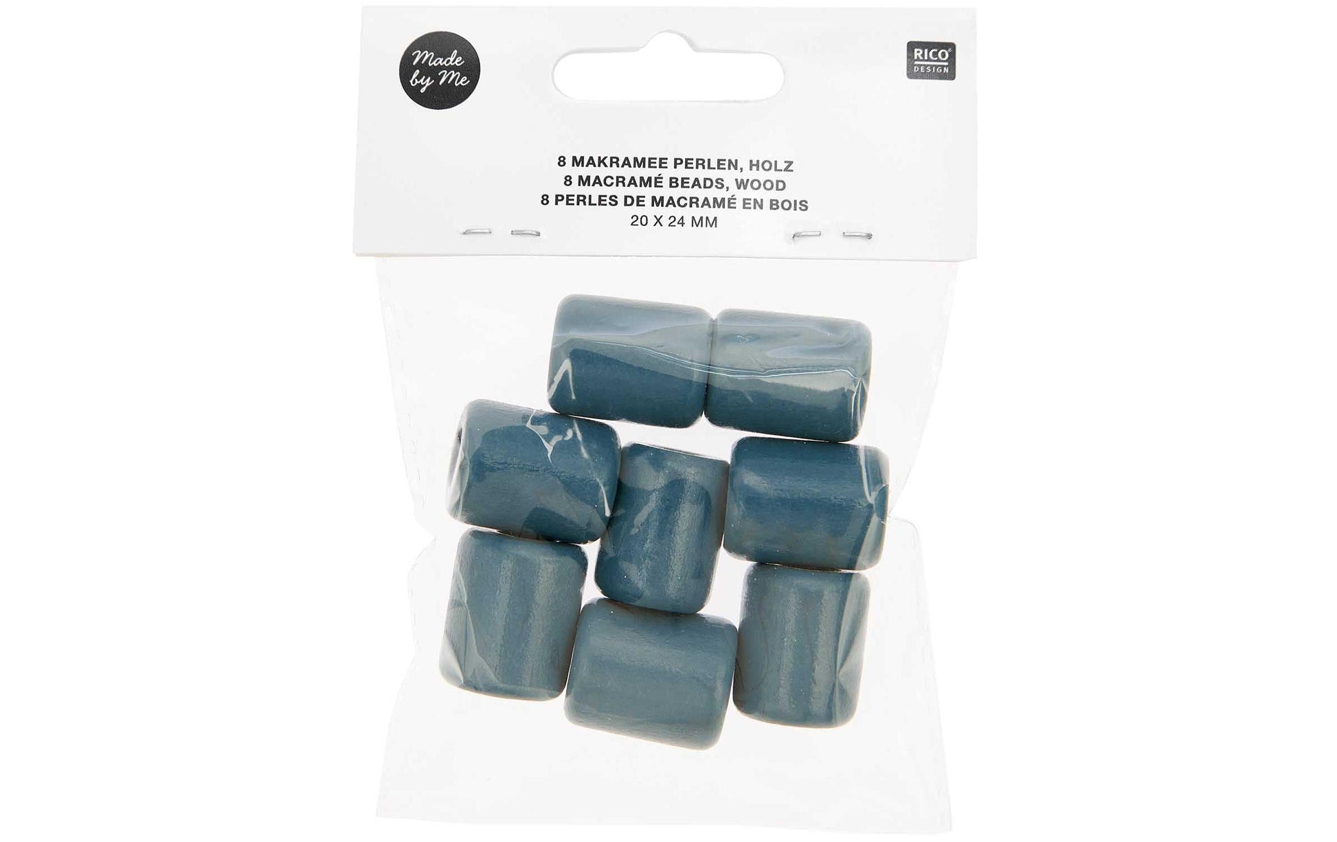 Rico Design Holzperlen, quadratisch – Petrol – 24 × 24 × 24 mm, Loch 10 mm – 8 Stk.
