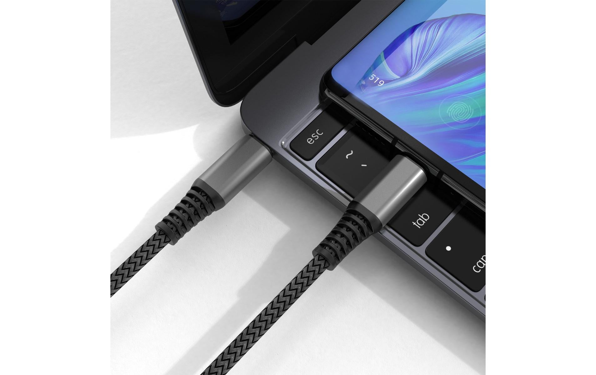 4smarts USB-C auf USB-C Kabel – USB 2.0 (480 Mbit/s) – 1,5 m – PD 100 W – Geflochten – Schwarz