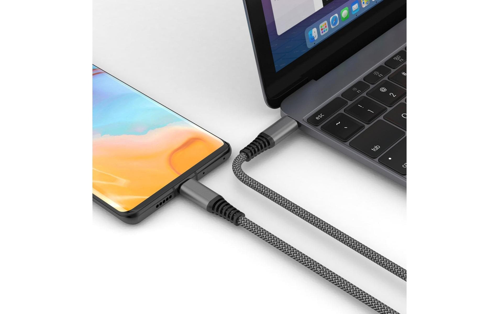4smarts USB-C auf USB-C Kabel – USB 2.0 (480 Mbit/s) – 1,5 m – PD 100 W – Geflochten – Schwarz