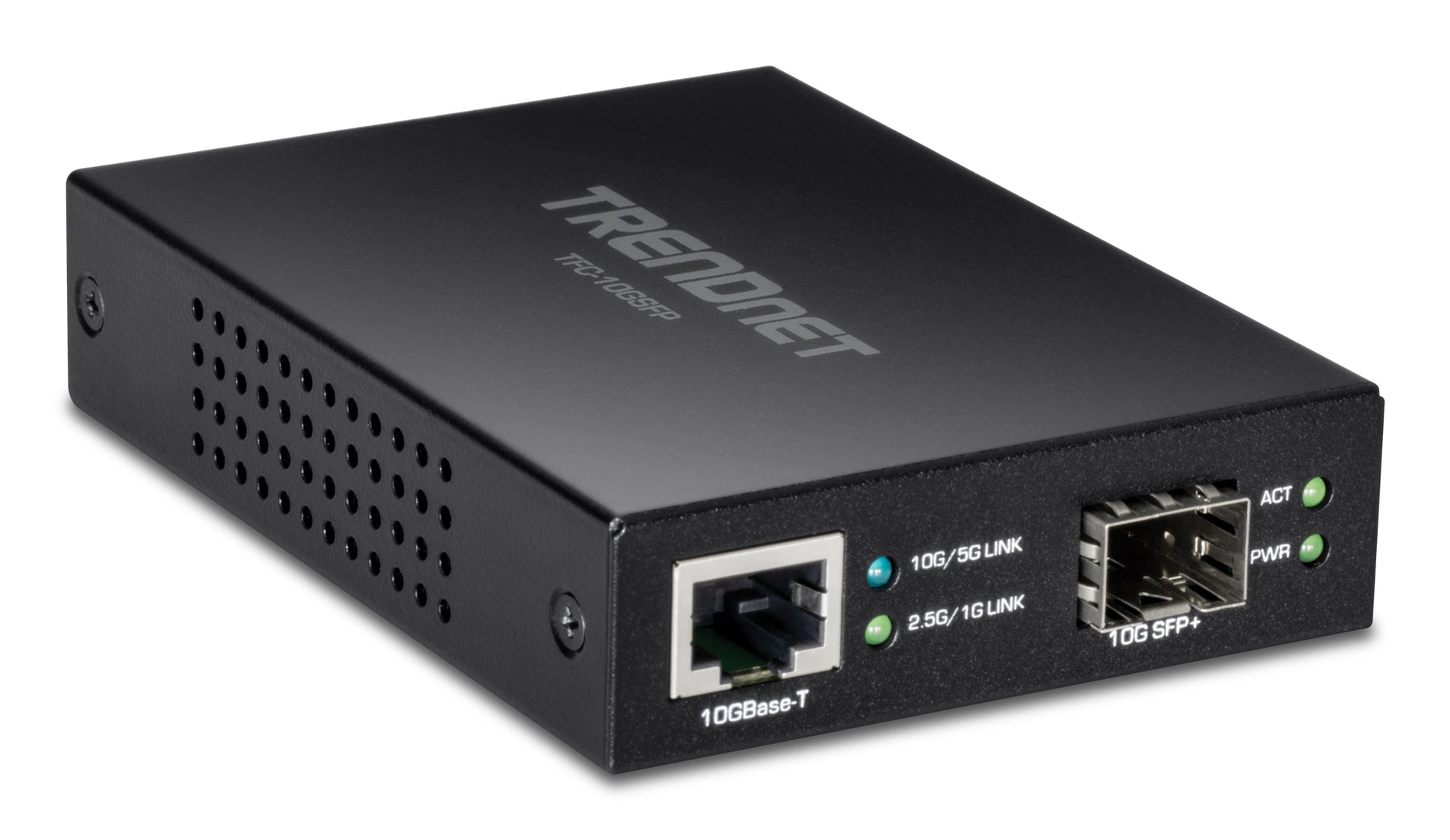 Trendnet TFC-10GSFP – Medienkonverter 10GBASE-T zu SFP+ – 1× 10GBASE-T RJ-45, 1× SFP+, schwarz
