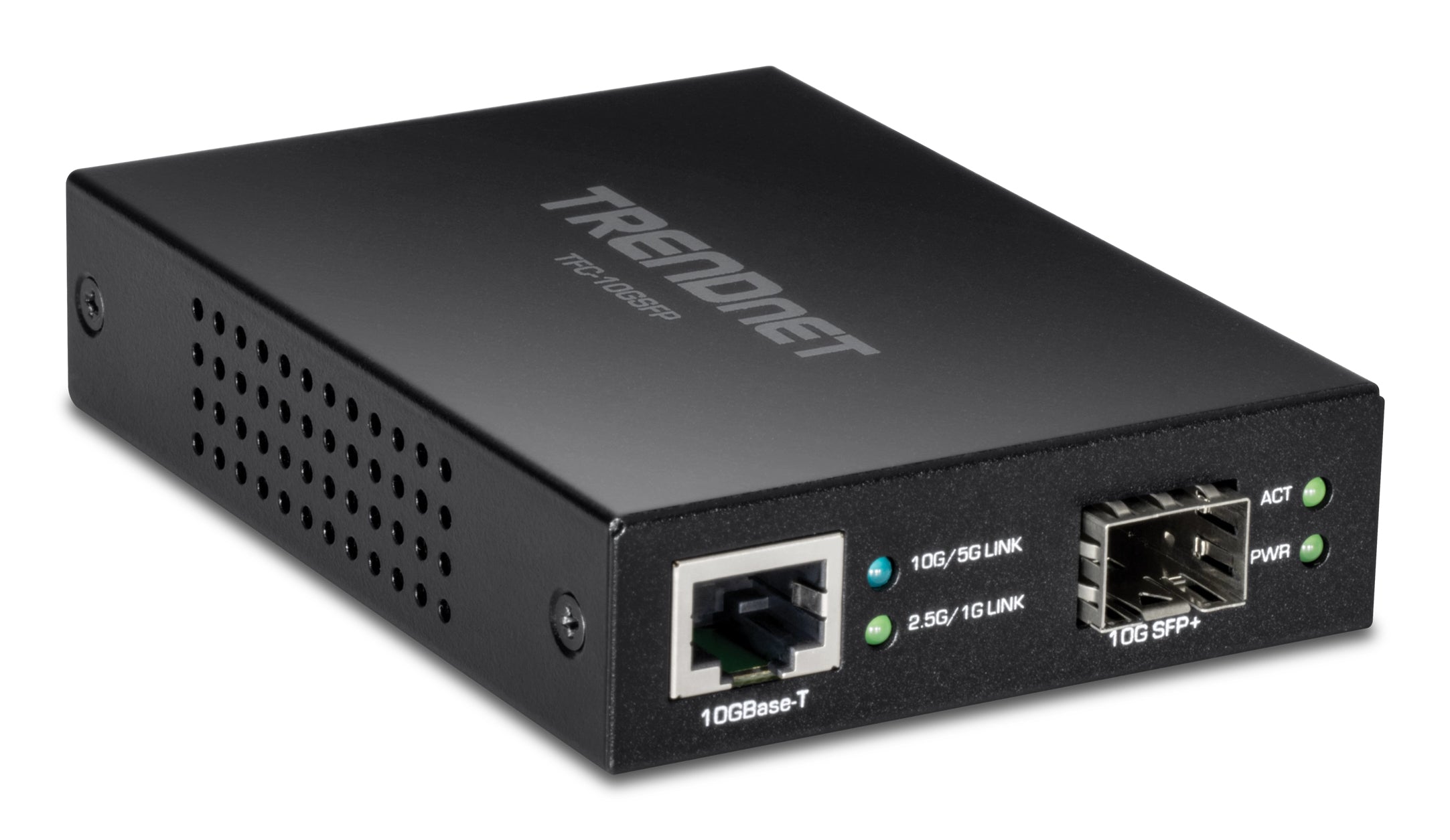 Trendnet TFC-10GSFP – Medienkonverter 10GBASE-T zu SFP+ – 1× 10GBASE-T RJ-45, 1× SFP+, schwarz