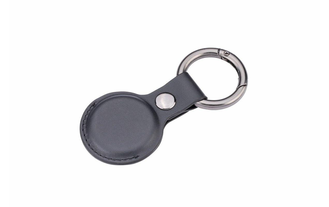 TROIKA AirTag Schlüsselanhänger Rund für AirTag – Schutzhülle, Kunstleder, Schwarz, 88 × 40 × 8 mm