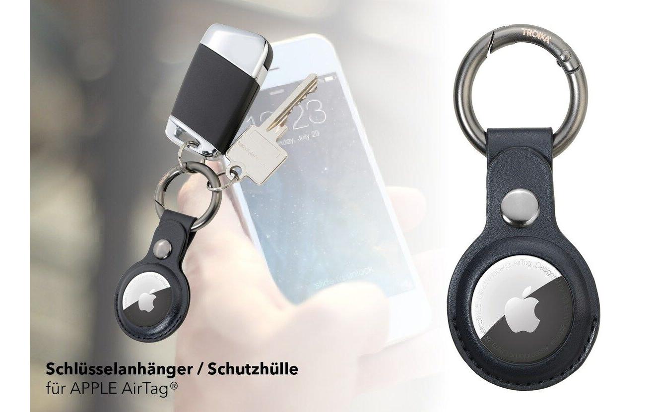 TROIKA AirTag Schlüsselanhänger Rund für AirTag – Schutzhülle, Kunstleder, Schwarz, 88 × 40 × 8 mm