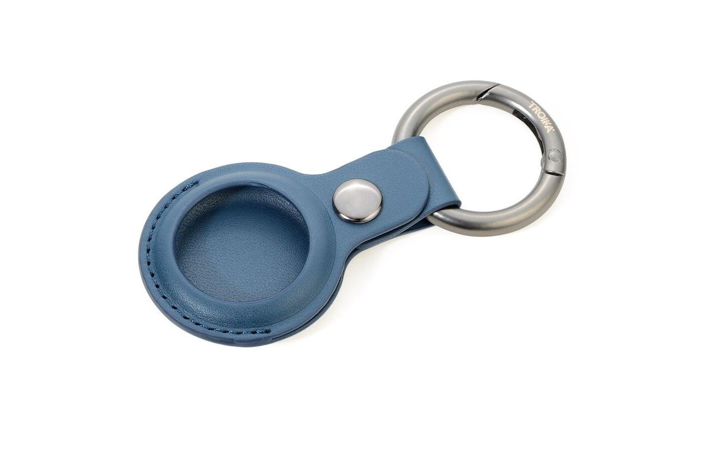 TROIKA AirTag-Hülle Rund für AirTag – mit Schlüsselring, Kunstleder, Blau, Ø 40 mm