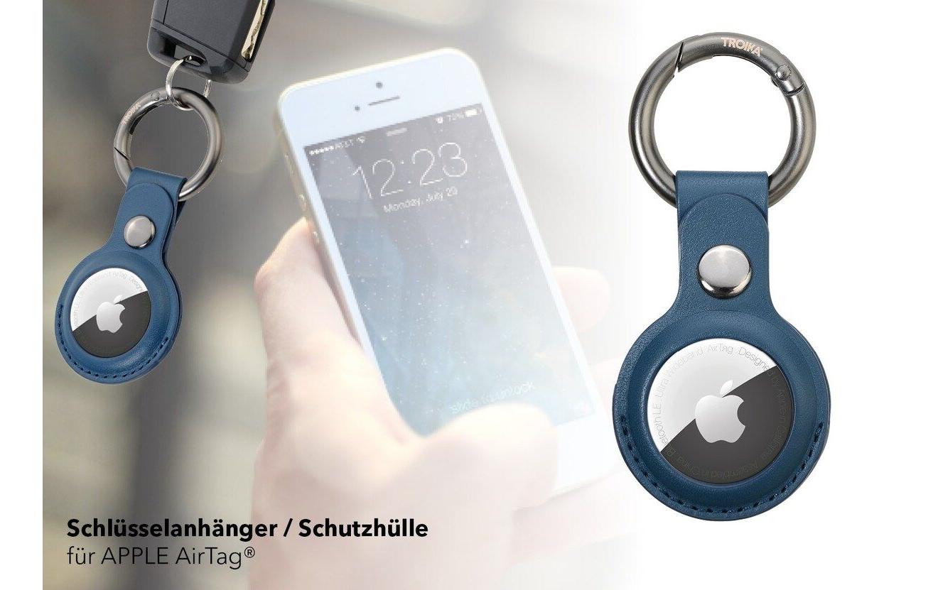 TROIKA AirTag-Hülle Rund für AirTag – mit Schlüsselring, Kunstleder, Blau, Ø 40 mm