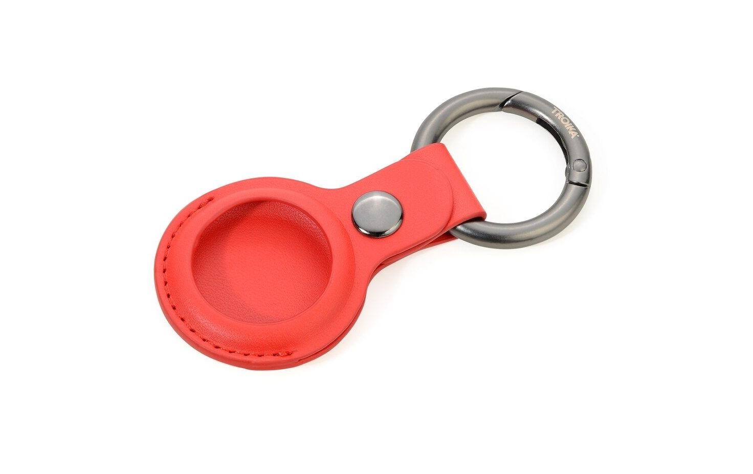 TROIKA AirTag Schlüsselanhänger Rund für AirTag – Schutzhülle, Kunstleder, Rot, 88 × 40 × 8 mm