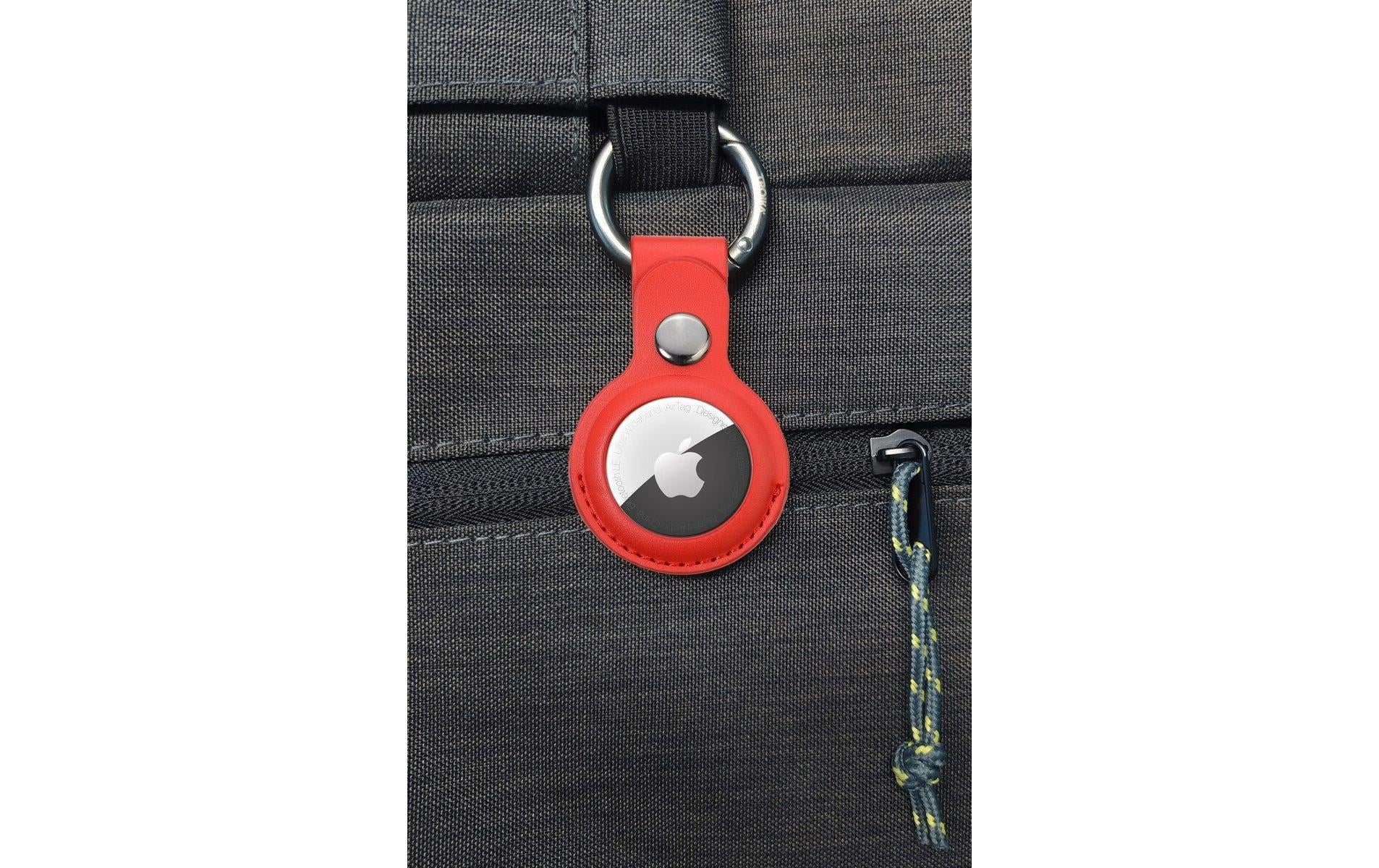 TROIKA AirTag Schlüsselanhänger Rund für AirTag – Schutzhülle, Kunstleder, Rot, 88 × 40 × 8 mm