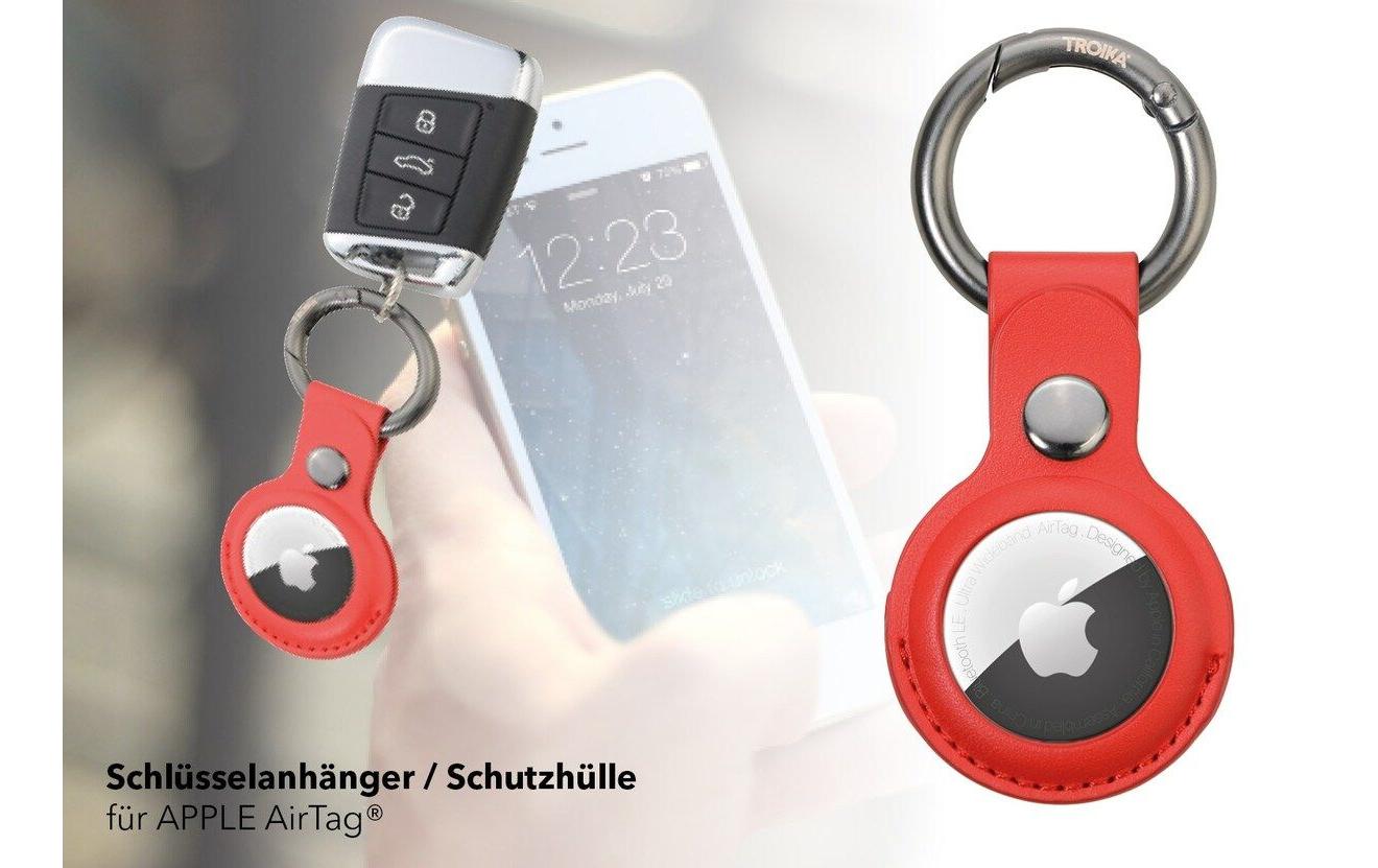 TROIKA AirTag Schlüsselanhänger Rund für AirTag – Schutzhülle, Kunstleder, Rot, 88 × 40 × 8 mm