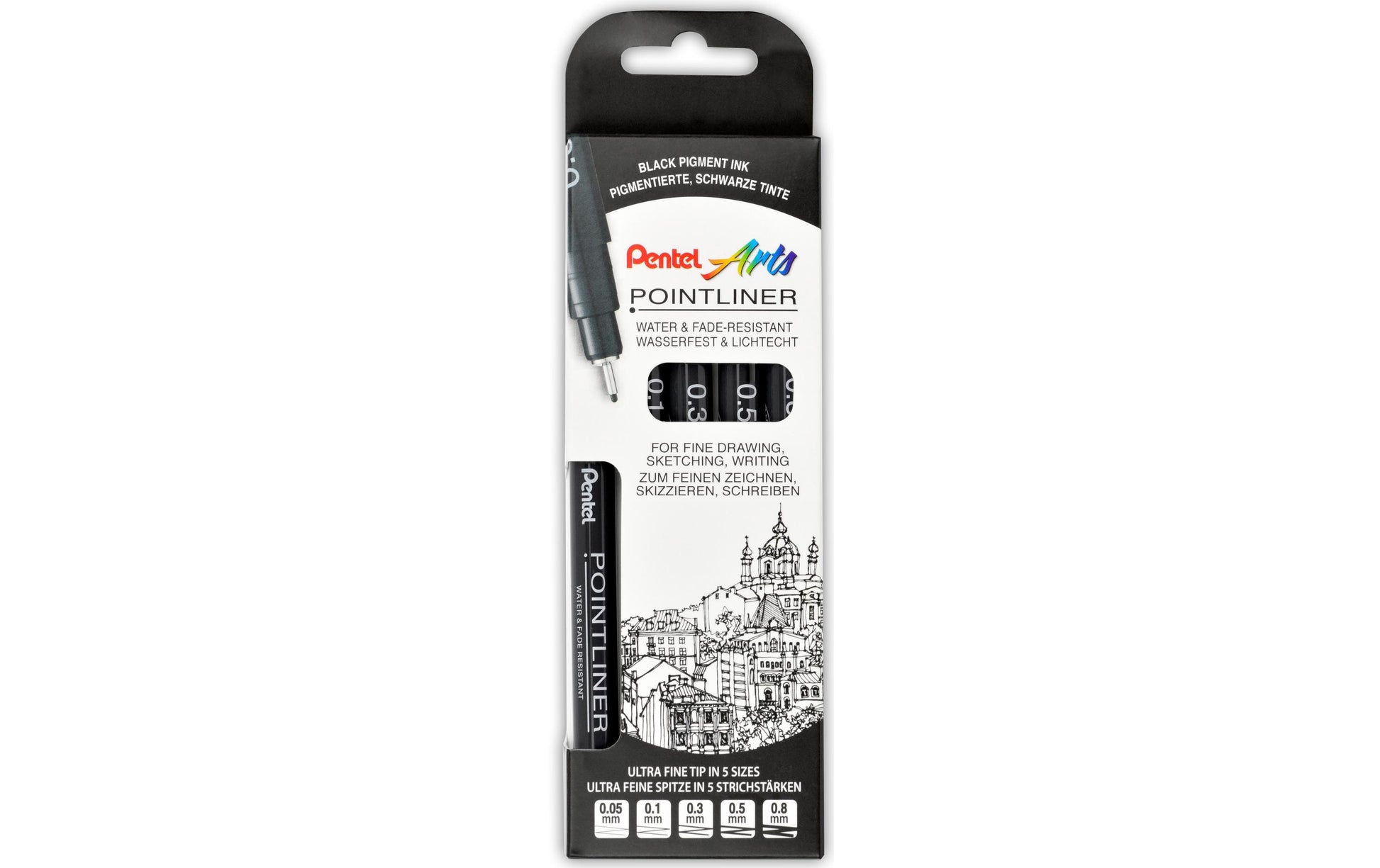 Pentel Fineliner – 5er-Set – Schwarz – Wasserfest