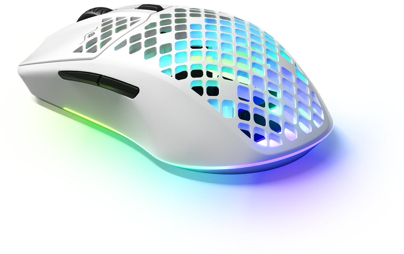 Steelseries Aerox 3 Gaming-Maus – kabellos, 1'000 Hz, 6 Tasten, für Rechtshänder, RGB-Beleuchtung, weiss