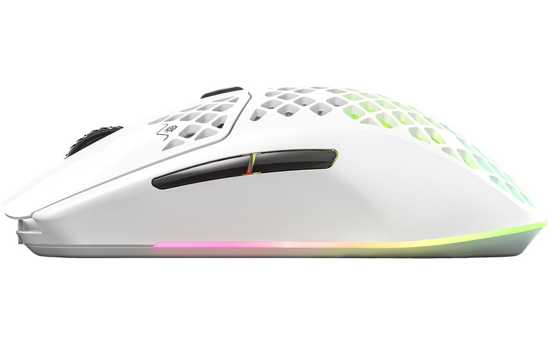 Steelseries Aerox 3 Gaming-Maus – kabellos, 1'000 Hz, 6 Tasten, für Rechtshänder, RGB-Beleuchtung, weiss