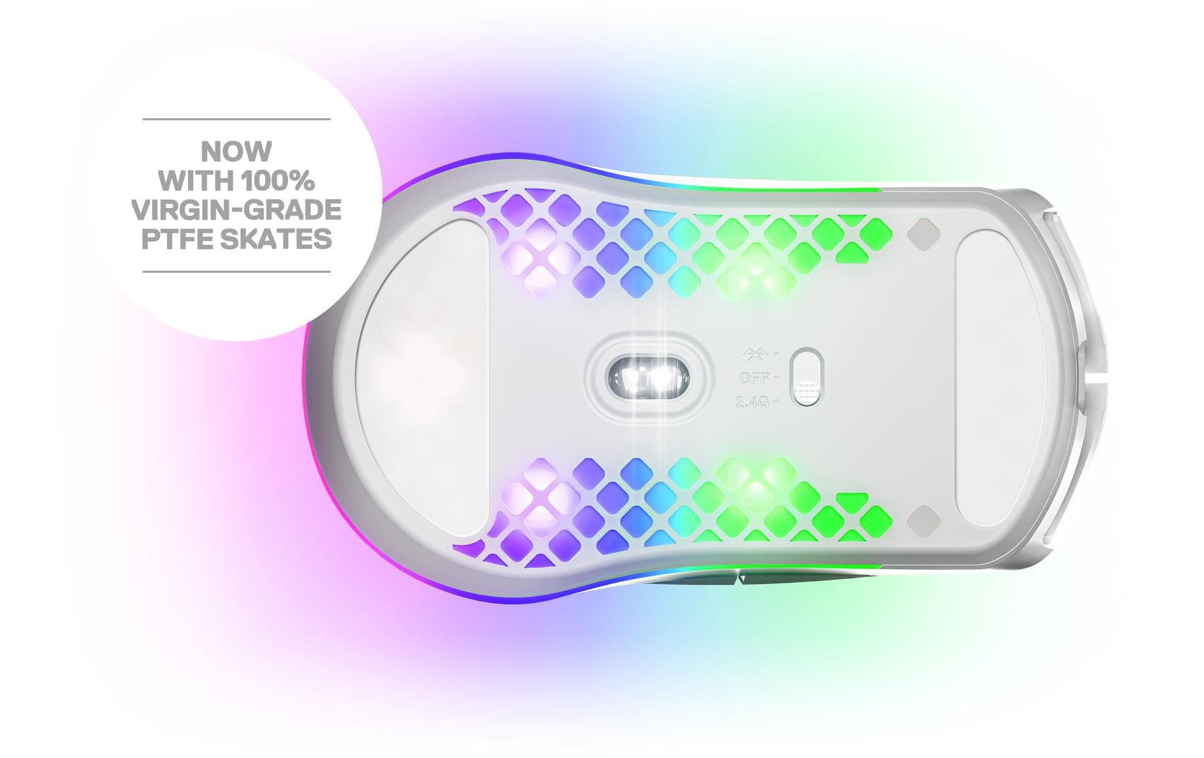 Steelseries Aerox 3 Gaming-Maus – kabellos, 1'000 Hz, 6 Tasten, für Rechtshänder, RGB-Beleuchtung, weiss