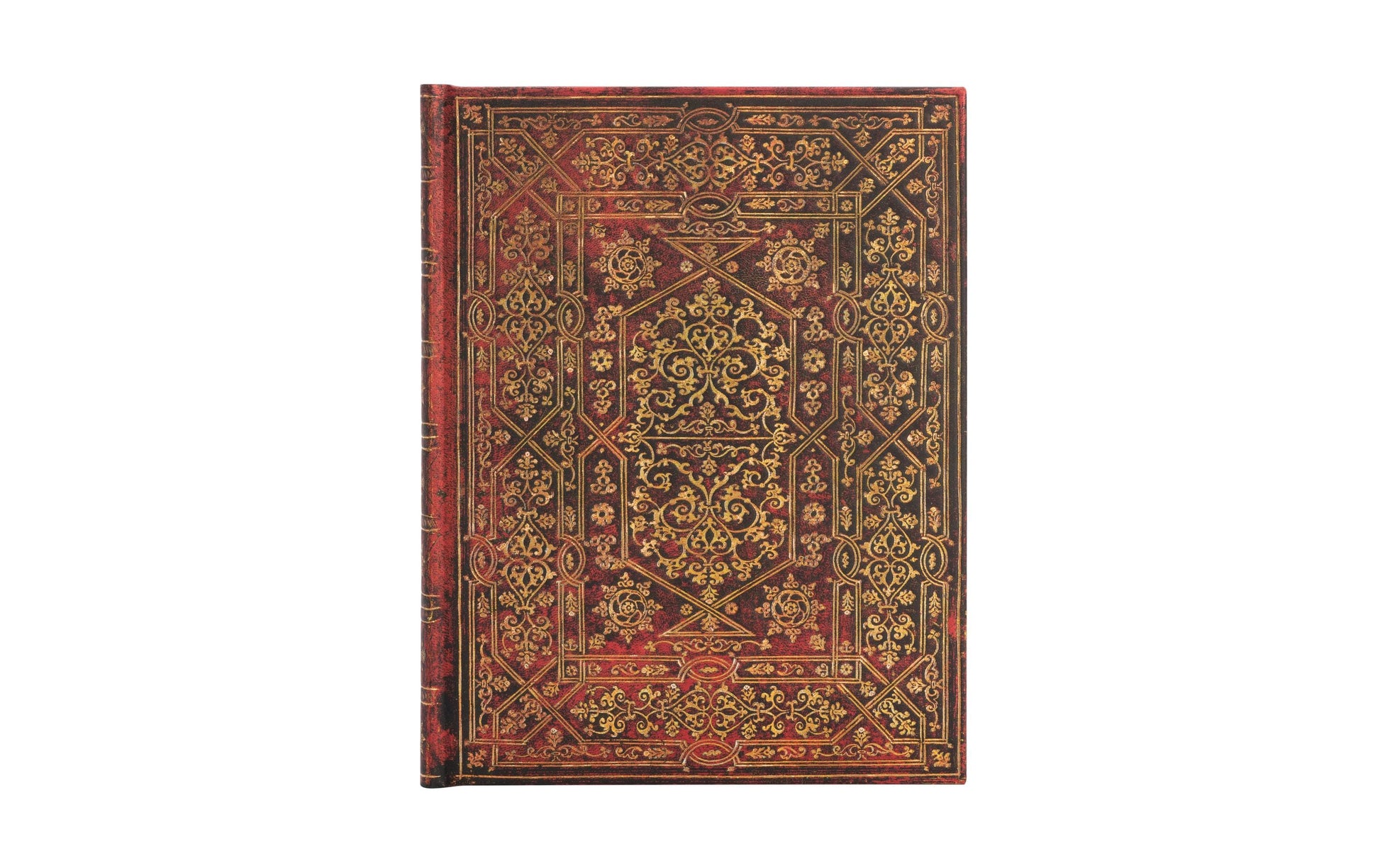 Paperblanks Notizbuch, 180 × 230 mm, liniert, Fadenheftung, Hardcover, 144 Seiten, 120 g/m² – rot, Ornament