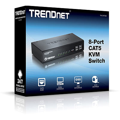 TRENDnet TK-CAT508 – 8-Port Cat 5 KVM-Switch (VGA) – 1600 × 1200/60 Hz – für TRENDnet TK-CAT5U/TK-CAT5P