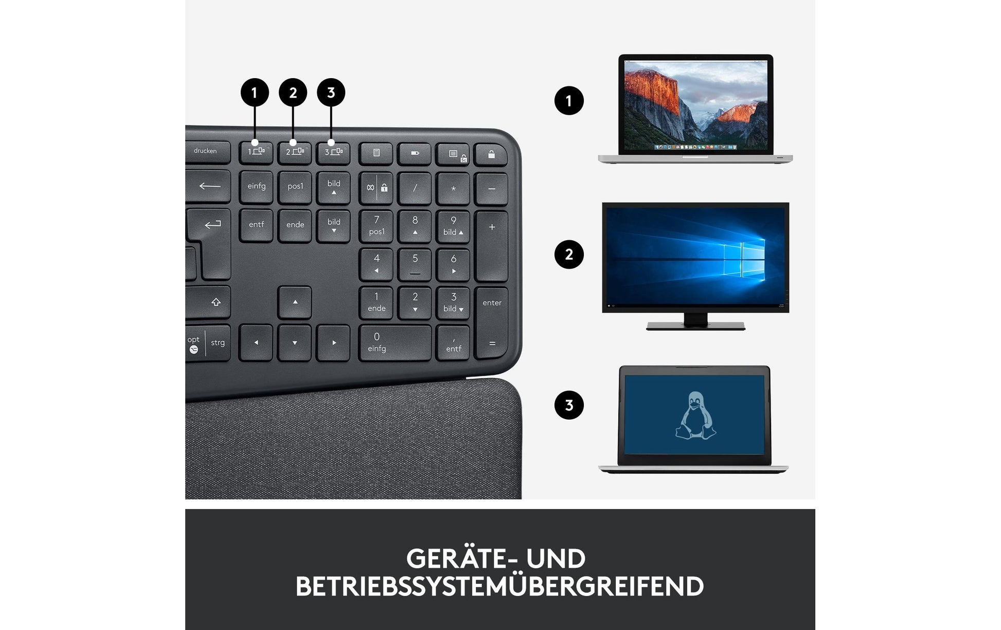 Logitech ERGO K860 – Tastatur, US-Layout (EN), ergonomisch, Grau