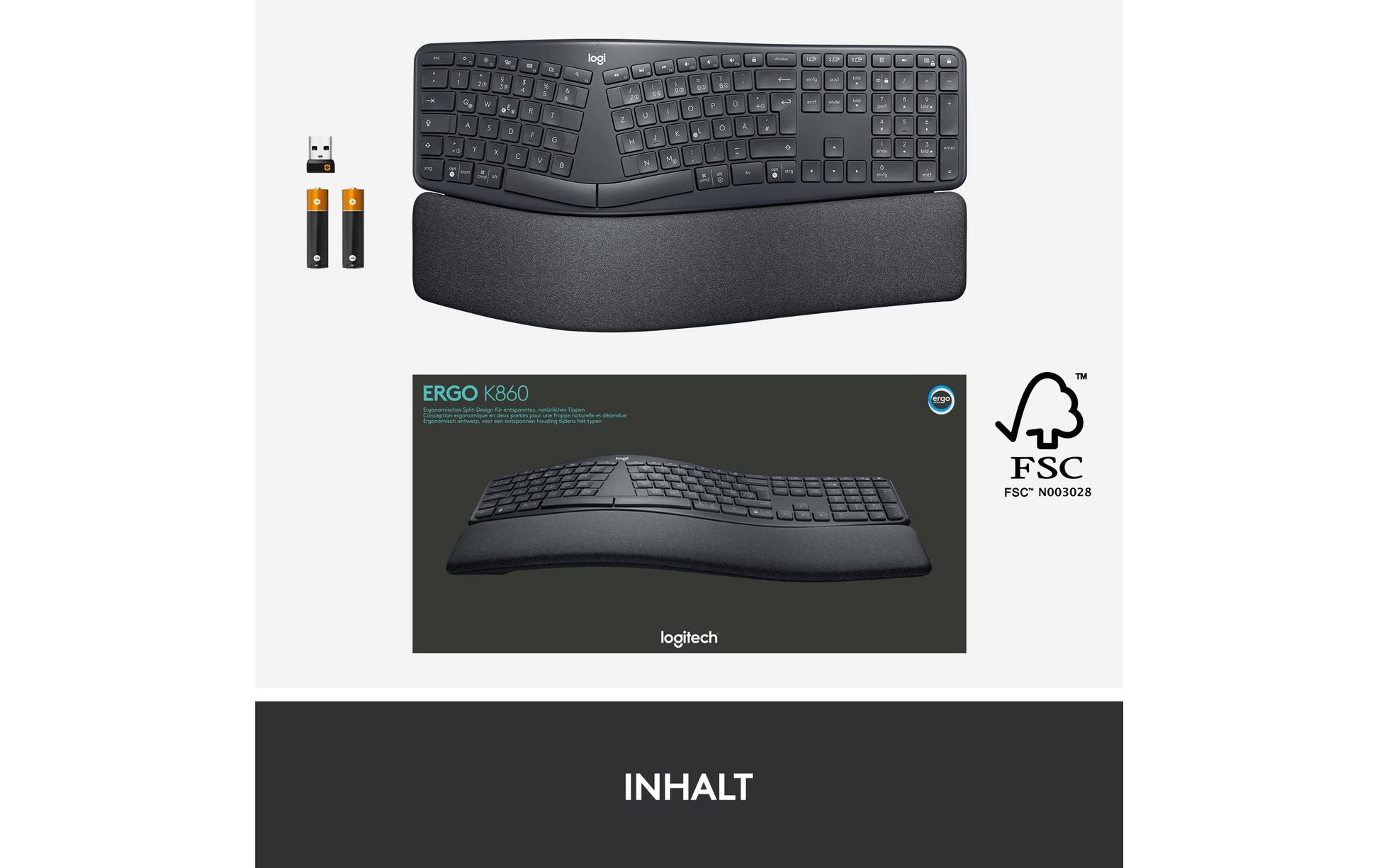 Logitech ERGO K860 – Tastatur, US-Layout (EN), ergonomisch, Grau