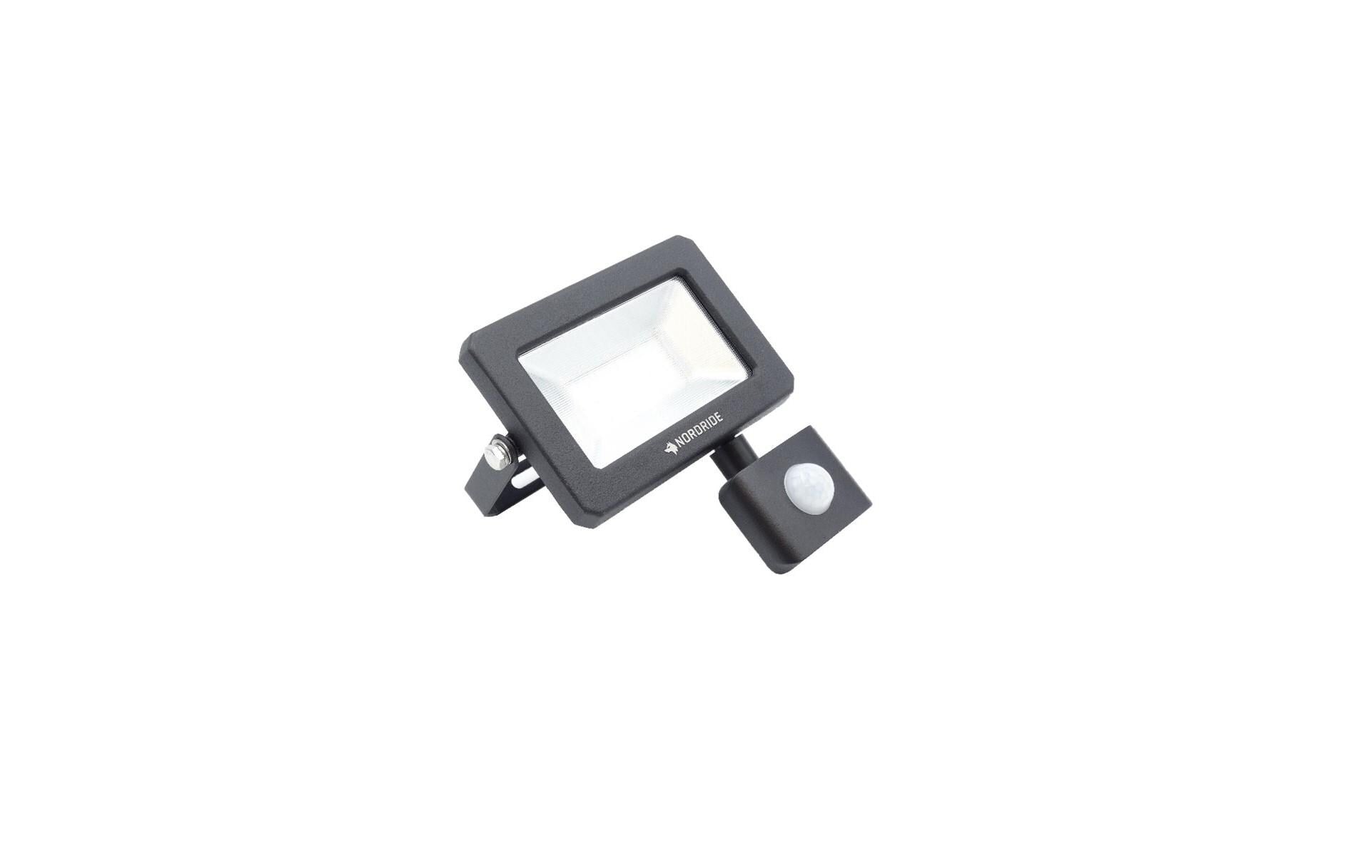 NORDRIDE Wandleuchte Flat – 15,5 × 16,8 cm, 1100 lm, 10 W, 5000 K, IP54, Schwarz, Bewegungssensor (PIR), Dämmerung