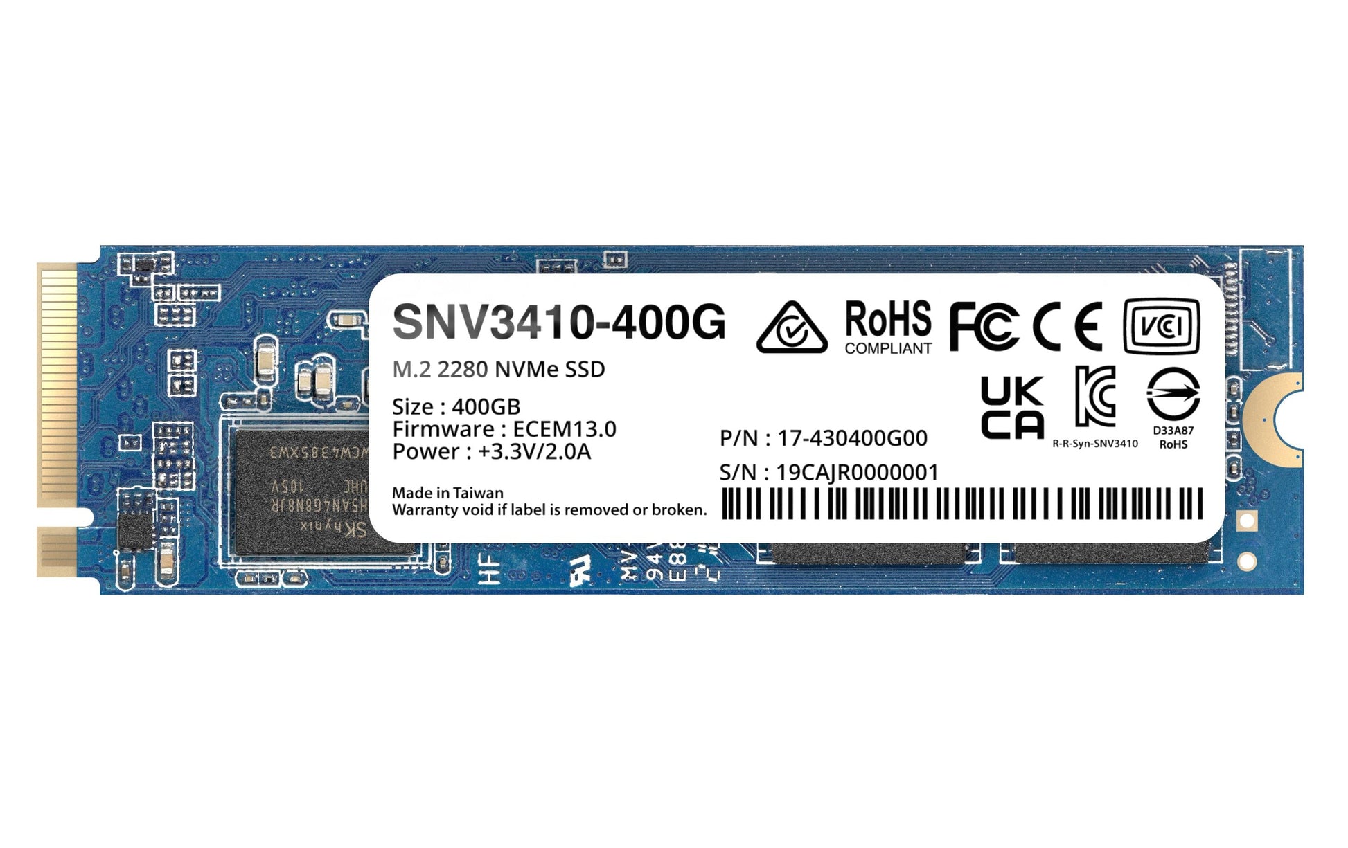 Synology SNV3410 400 GB – M.2 NVMe SSD, PCIe 3.0, 3000 MB/s Lesen, 750 MB/s Schreiben, für NAS