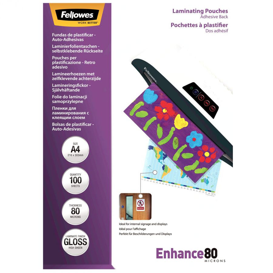 Fellowes Laminierfolien A4, glänzend – 80 µm, 216 × 303 mm, 100 Stk.