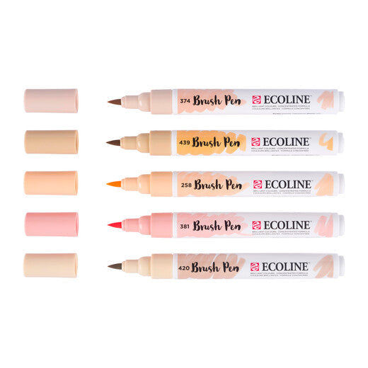 Talens Ecoline Brush Pen – Pinselspitze, wasservermalbar, 5 Farben