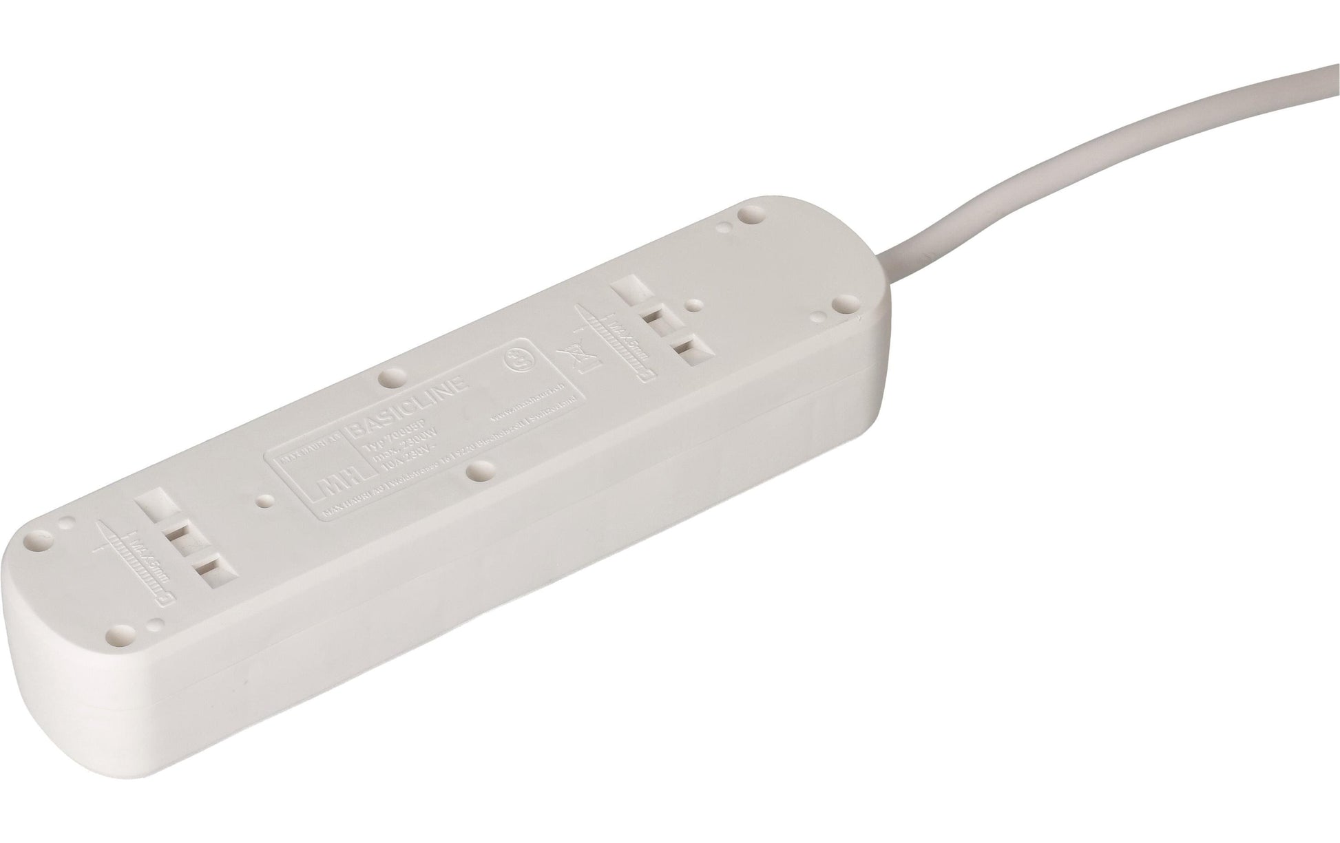 Max Hauri AG Max Hauri Basic-Line Steckdosenleiste – 5× T13, 5 m, ohne Schalter, Überstromschutz, weiss