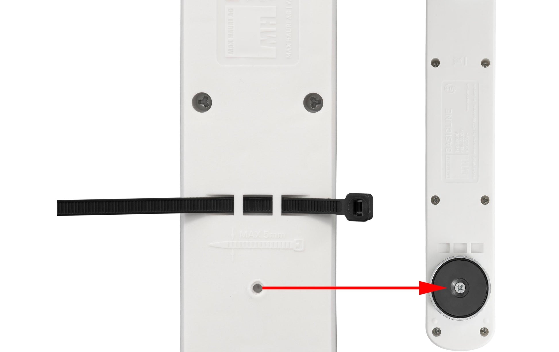 Max Hauri AG Max Hauri Basic-Line Steckdosenleiste – 5× T13, 5 m, ohne Schalter, Überstromschutz, weiss