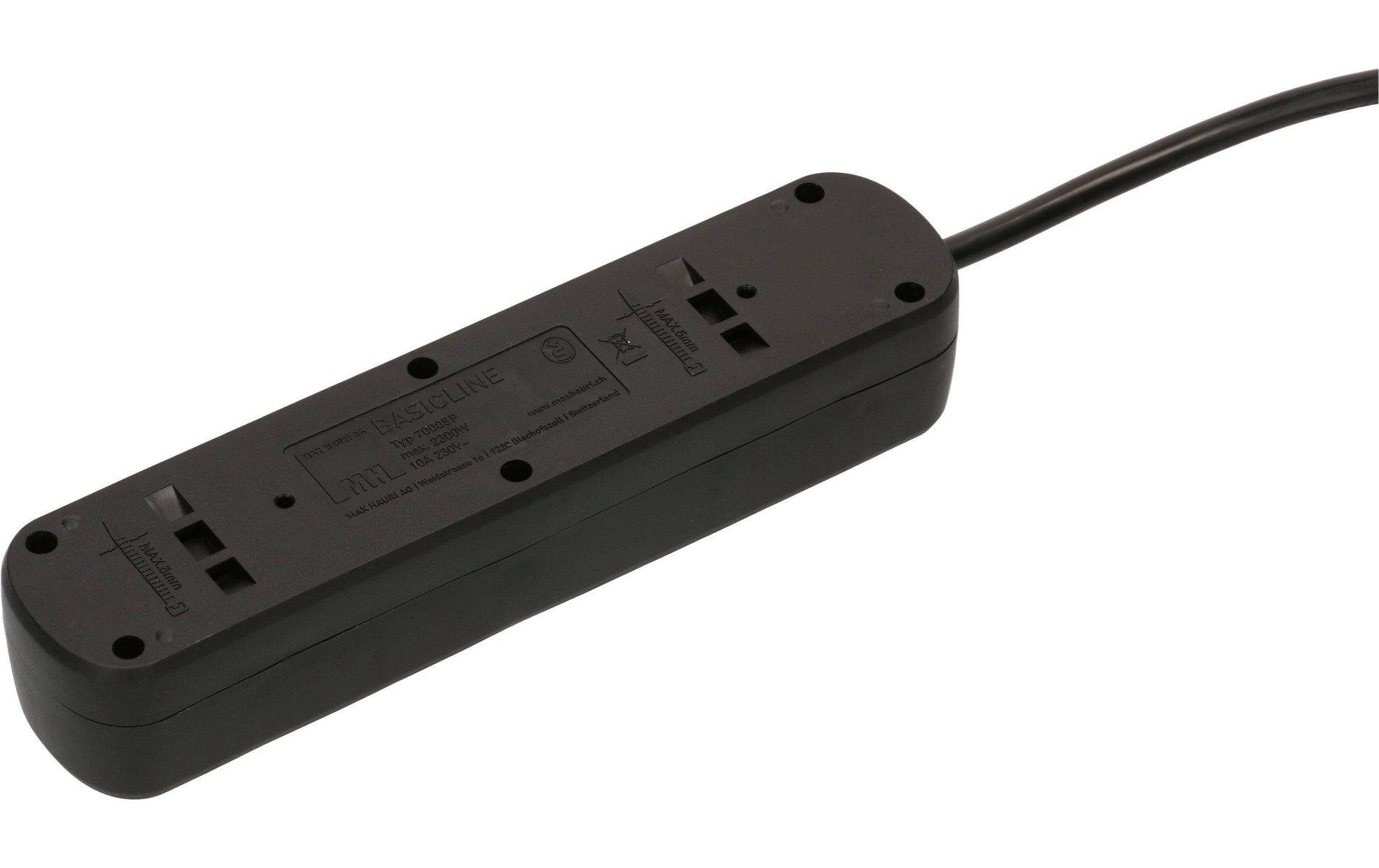 Max Hauri AG Max Hauri Basic-Line Steckdosenleiste – 5× T13, 5 m, ohne Schalter, mit Überstromschutz, schwarz
