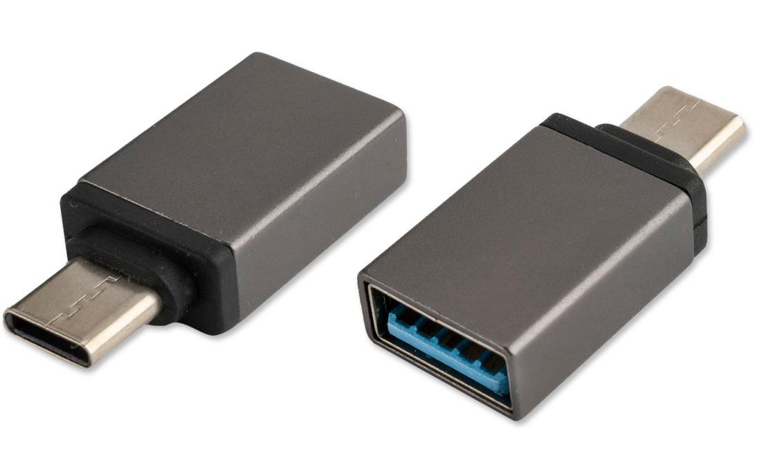 4smarts 458769 Adapter USB-C zu USB-A – USB 3.2 Gen 1 (5 Gbit/s), 2 Stück, Grau