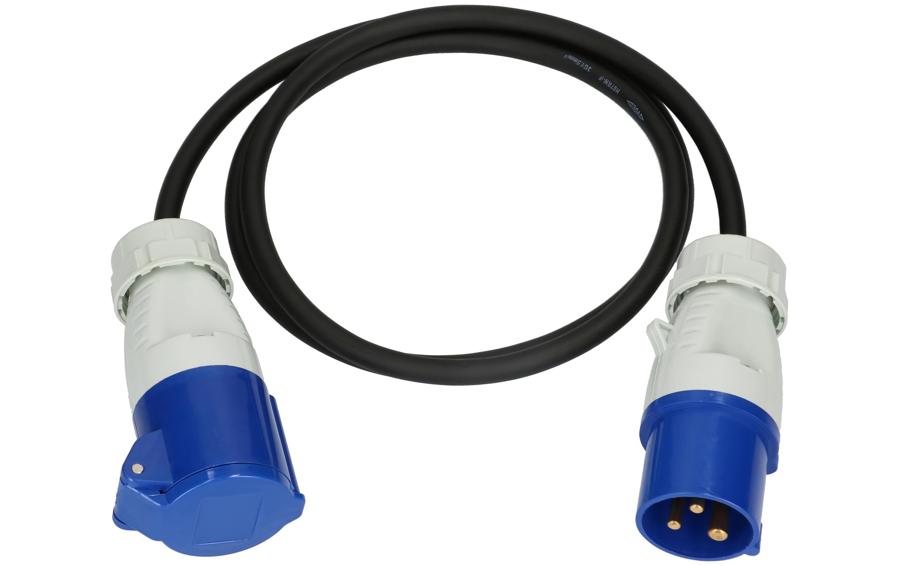 maxCAMP Verlängerungskabel CEE 16-3–CEE 16-3, 1,5 m, 1,5 mm², angespritzt, für Aussenanwendung – schwarz