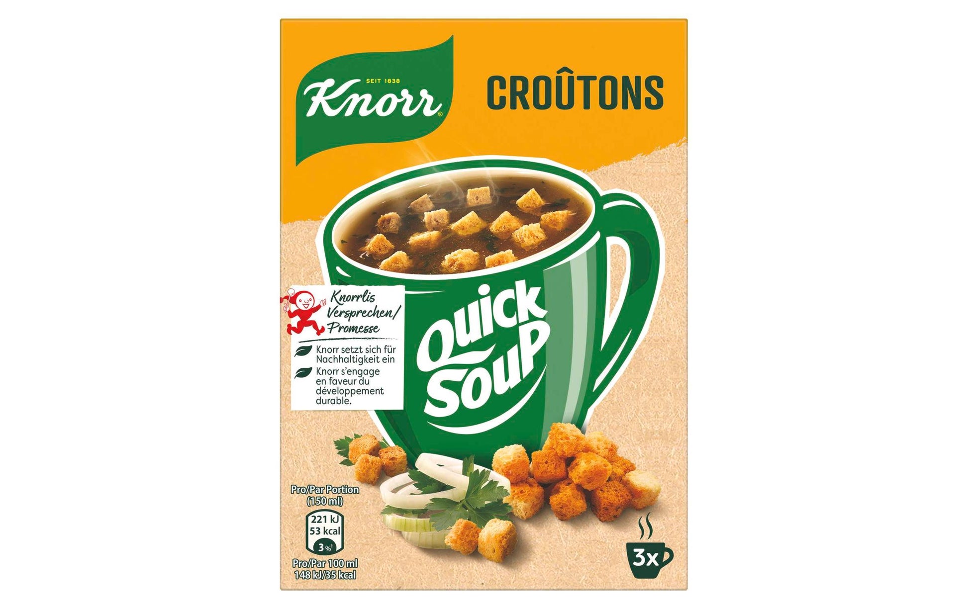 Knorr Quick Soup Bouillon Gemüse & Croûtons, vegetarisch – 58 g