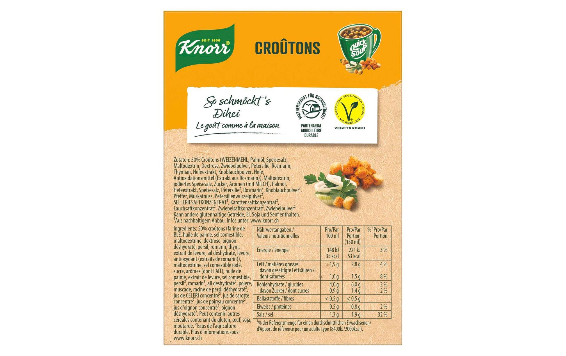 Knorr Quick Soup Bouillon Gemüse & Croûtons, vegetarisch – 58 g