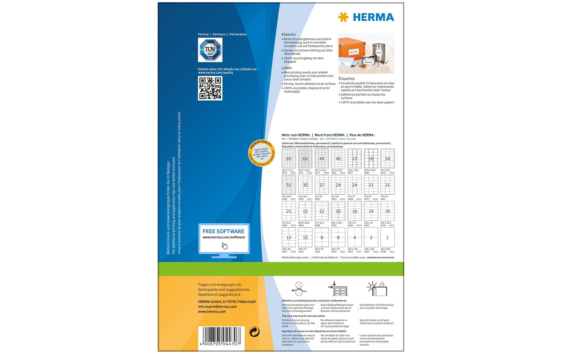 HERMA Etiketten, 105 mm × 74 mm, weiss, Papier, permanent, 800 Etiketten (100 Blatt)