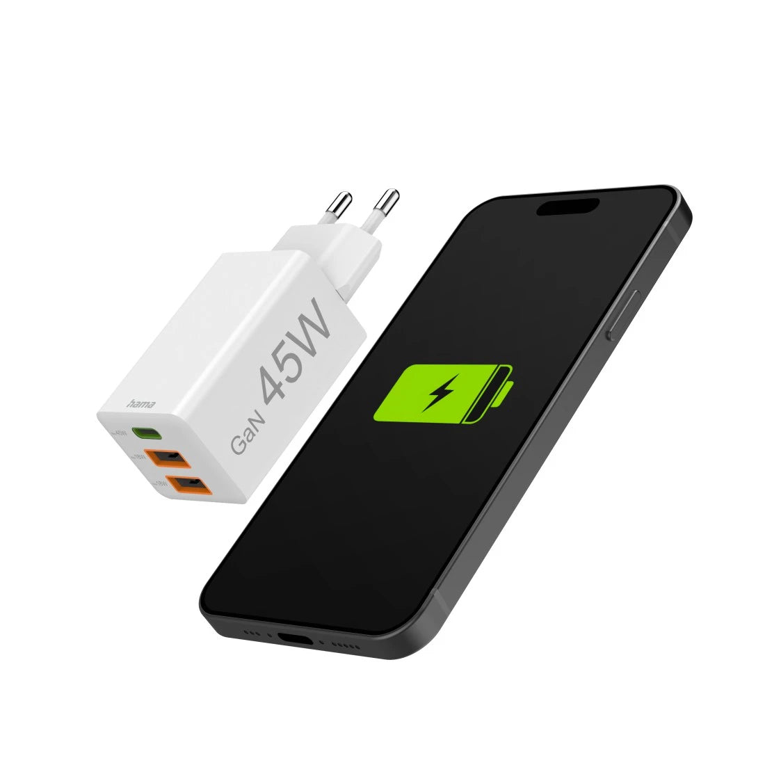 Hama 00201995 USB-Ladegerät 45 W – USB-C×1, USB-A×2 – PD 3.0, QC 3.0, GaN – Weiss